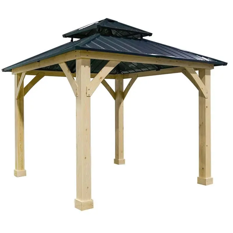 Hardtop Patio Gazebo, 10 x 10 FT, Gray, Wood And Steel - Image 5 Hardtop Patio Gazebo, 10 x 10 FT, Gray, Wood And Steel - Image 5