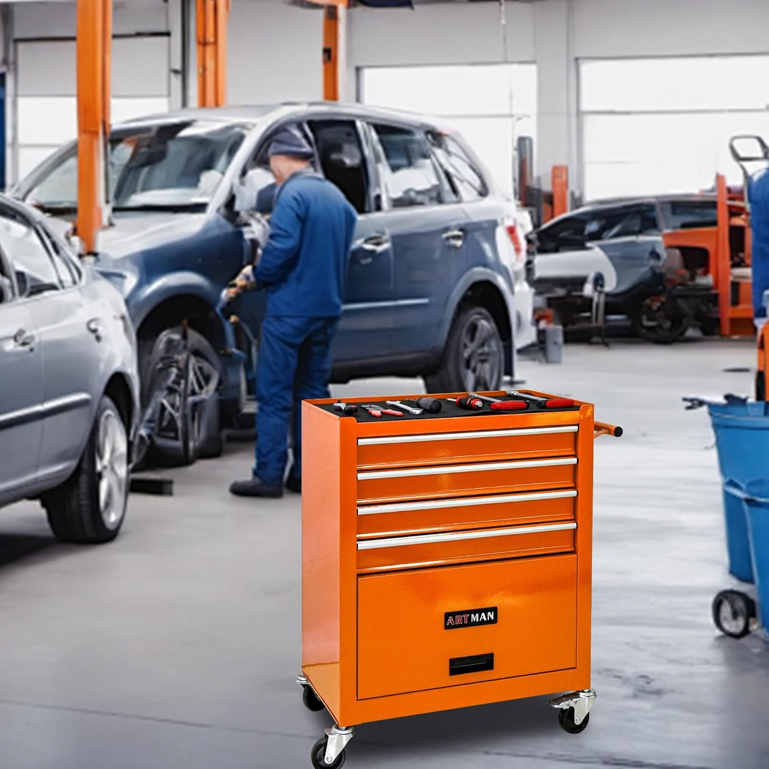 4 Drawers Rolling Tool Cart on Wheels, Trolley Organizer Tool Case Tool Chest, Multifunctional Tool Storage Tool Box for Workshop, Garage, Warehouse, Repair Shop(24.2