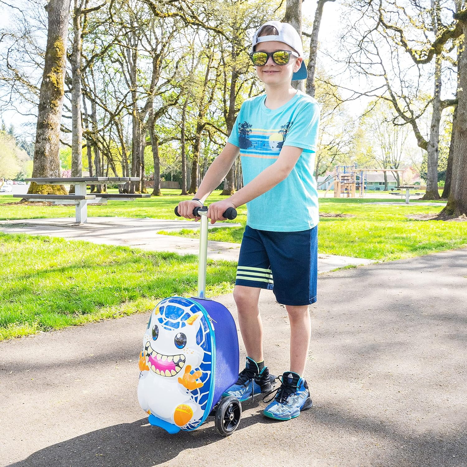 Kiddietotes Kid's Hard Shell Scooter Ride On Suitcase, Pink - Image 51