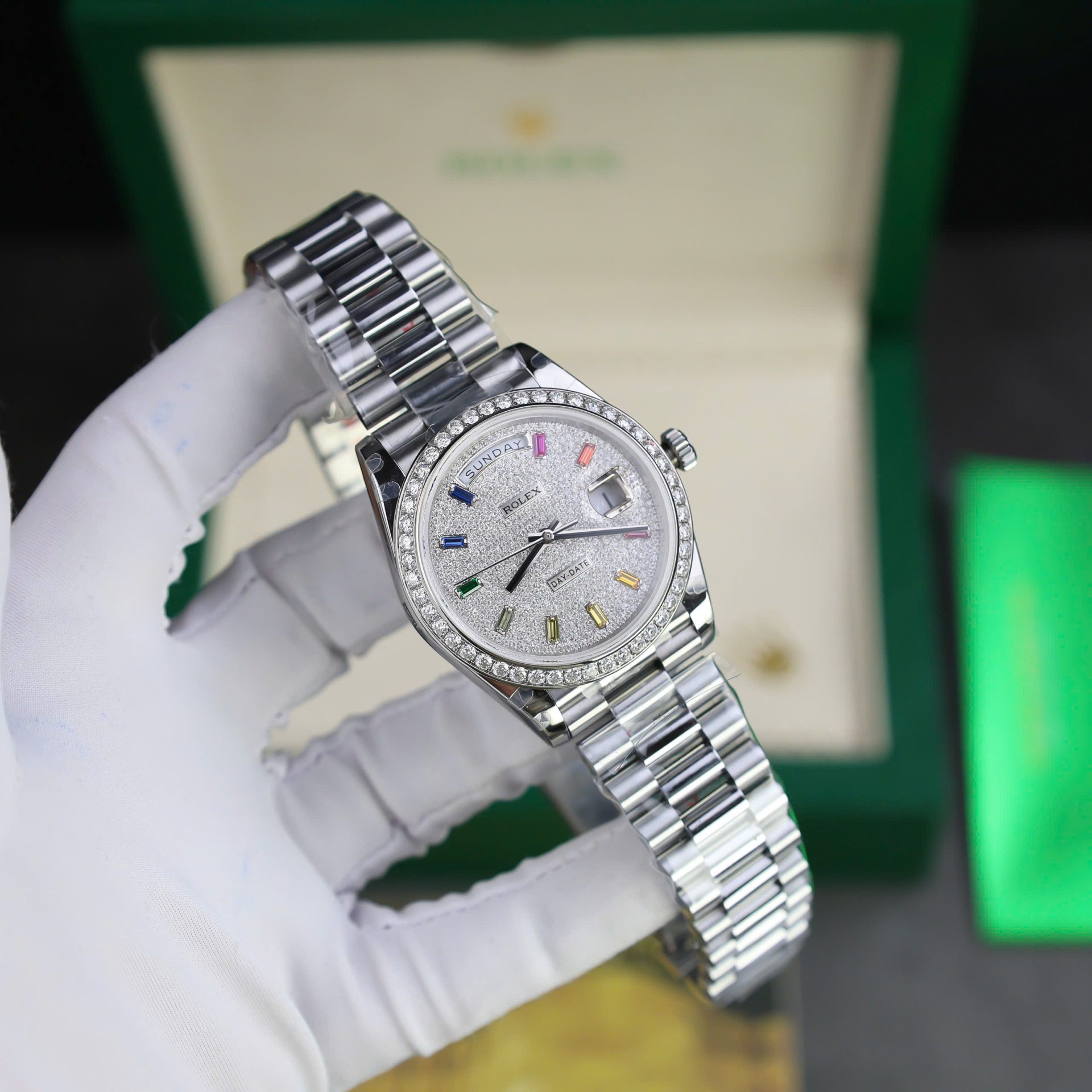 Rolex Day-Date Best Copies Watch Custom Diamonds Moissanite GM Factory 40mm - Elite Watch Atelier