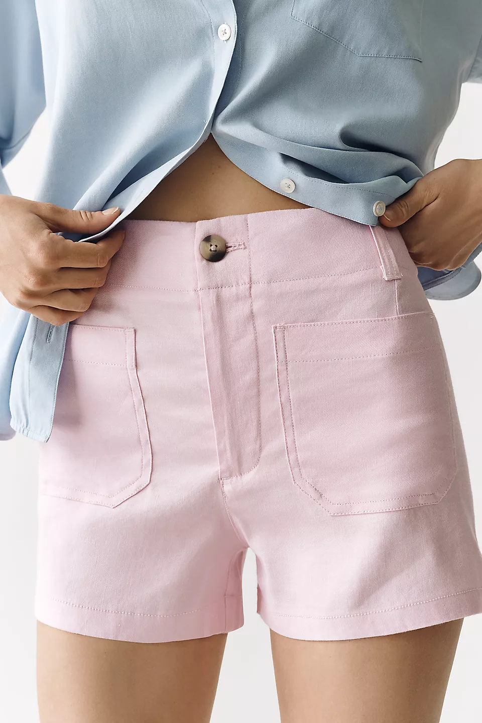Linen Stretch High-Rise Shorts - Pink