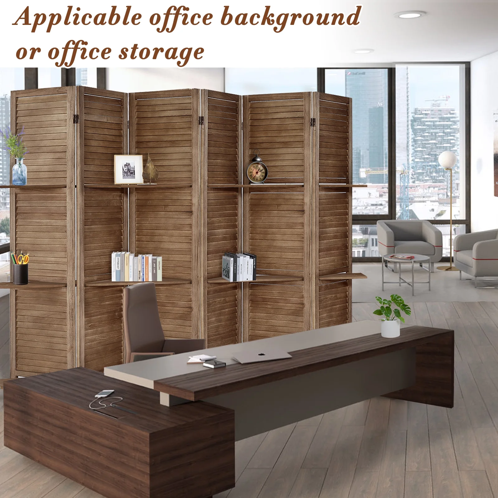 6-Panel Room Divider with Shelves5.6ft Tall Folding Privacy Screen Panels, Room Divider Wall, Divider for Room Separation, Room Divider ShelvesEffectively Block SightNatural - Image 19
