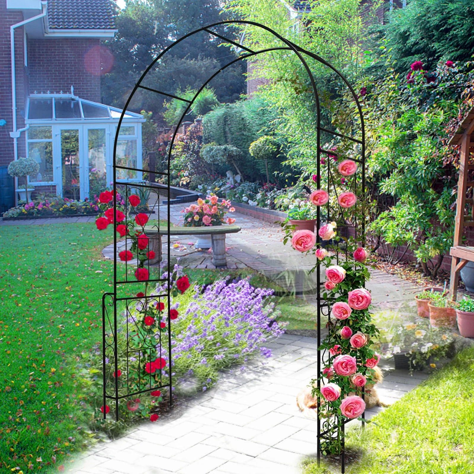 Buytoshop 55''W x 94.5''H Metal Garden Arch, Garden Arbor Trellis for Climbing Plants Support,Black