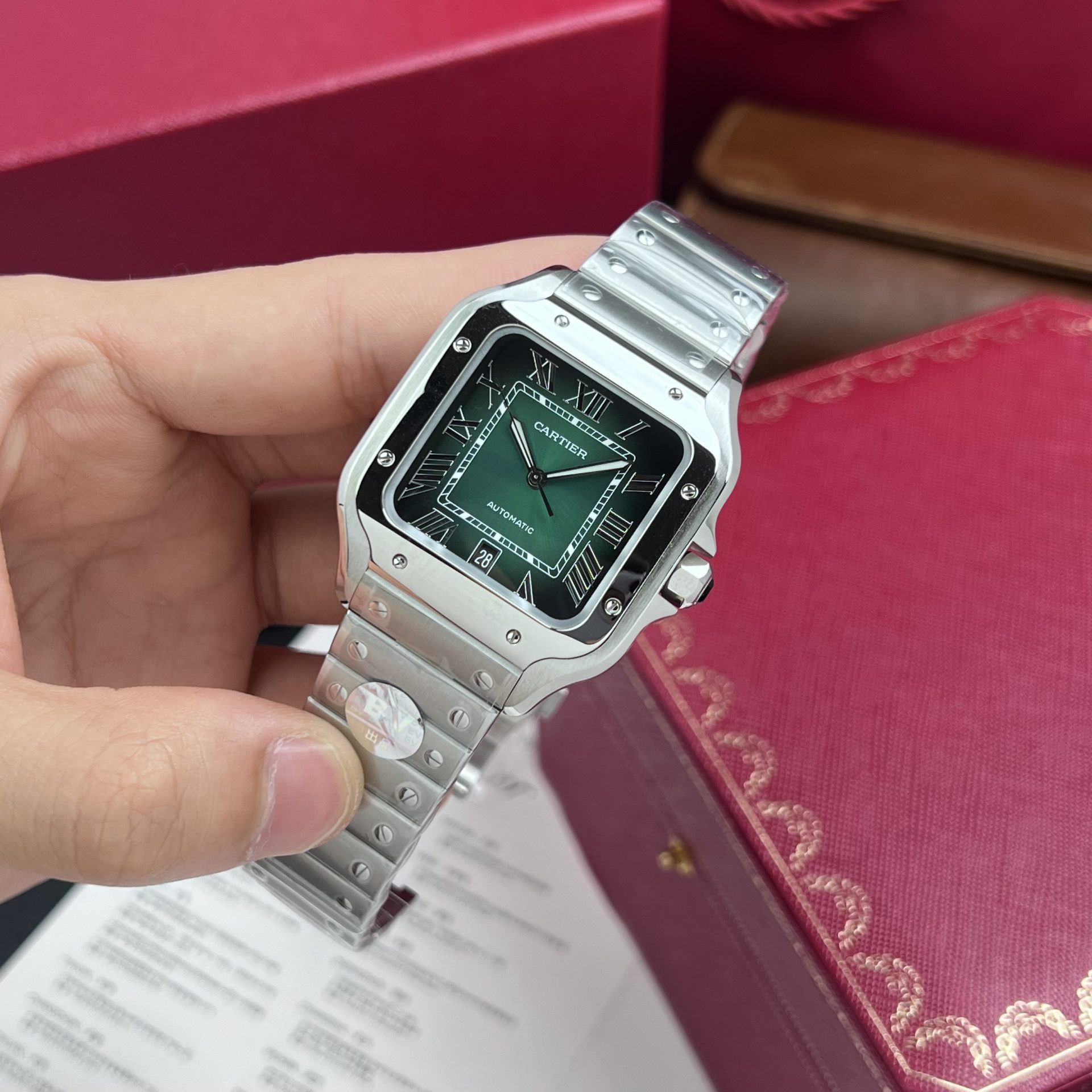 Cartier Replica Watch Santos De Cartier Green Dial BV Factory 39.8mm - Top club