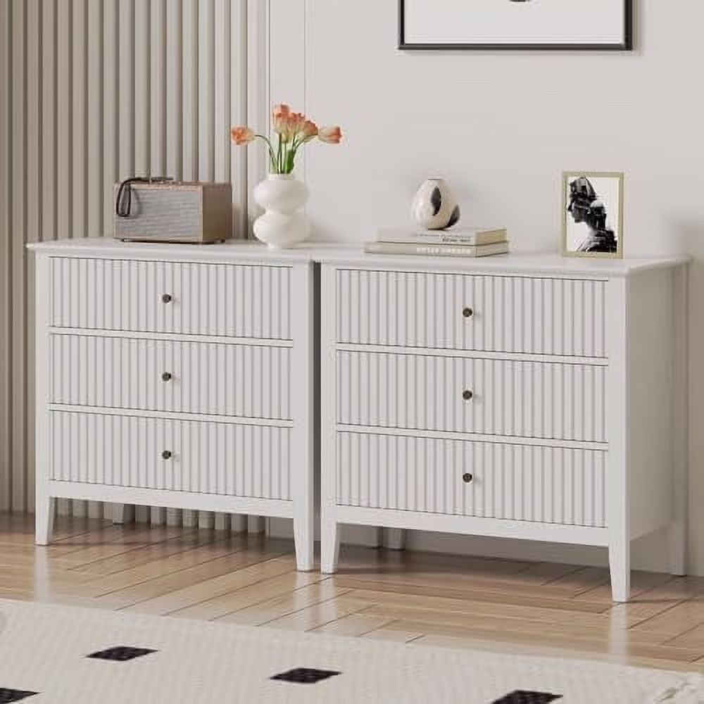 Heynemo Beige 6 Drawer Dresser, Fluted Modern Wood Chest - Image 3