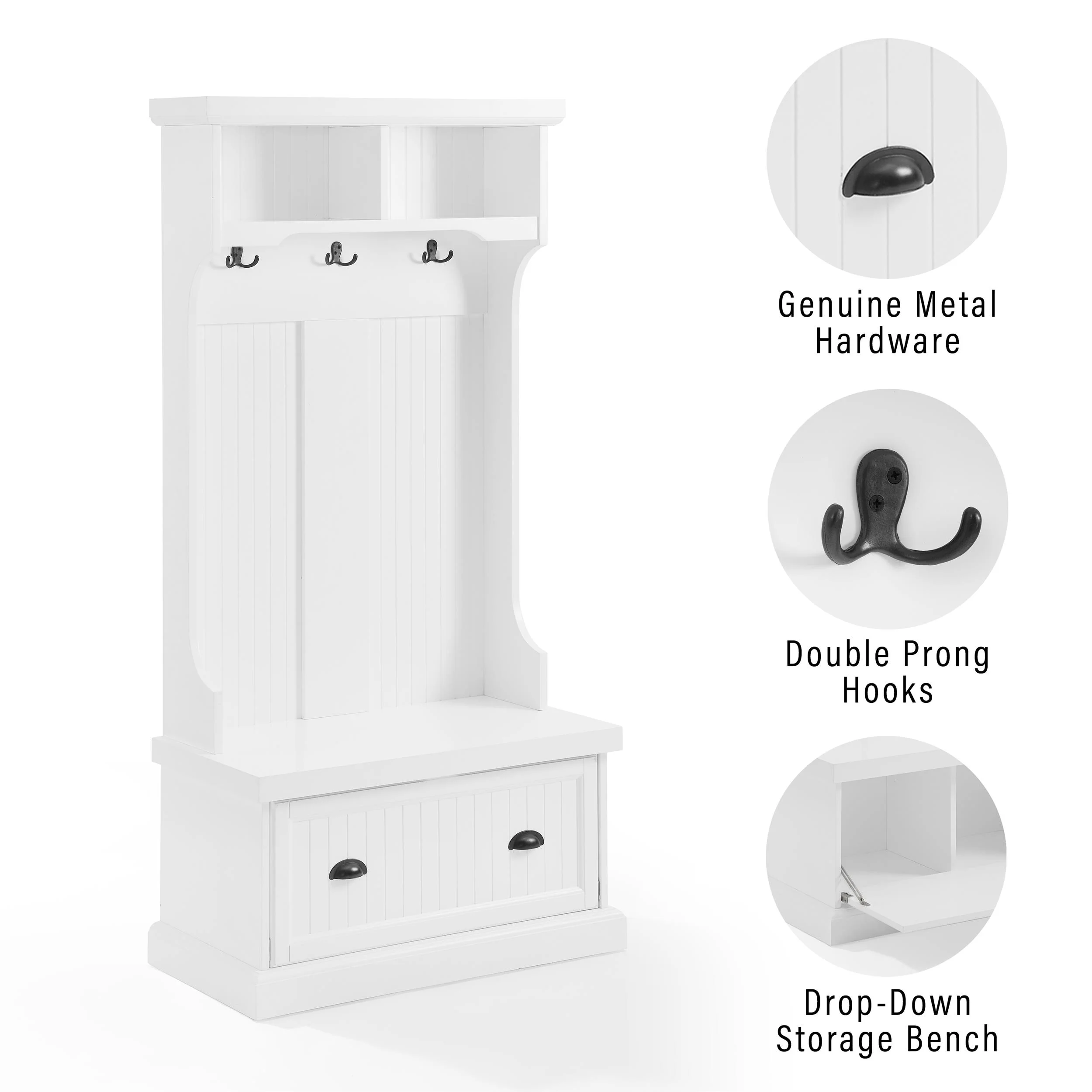 Crosley Furniture Shoreline Coastal MDF Wood Hall Tree in White - Image 16