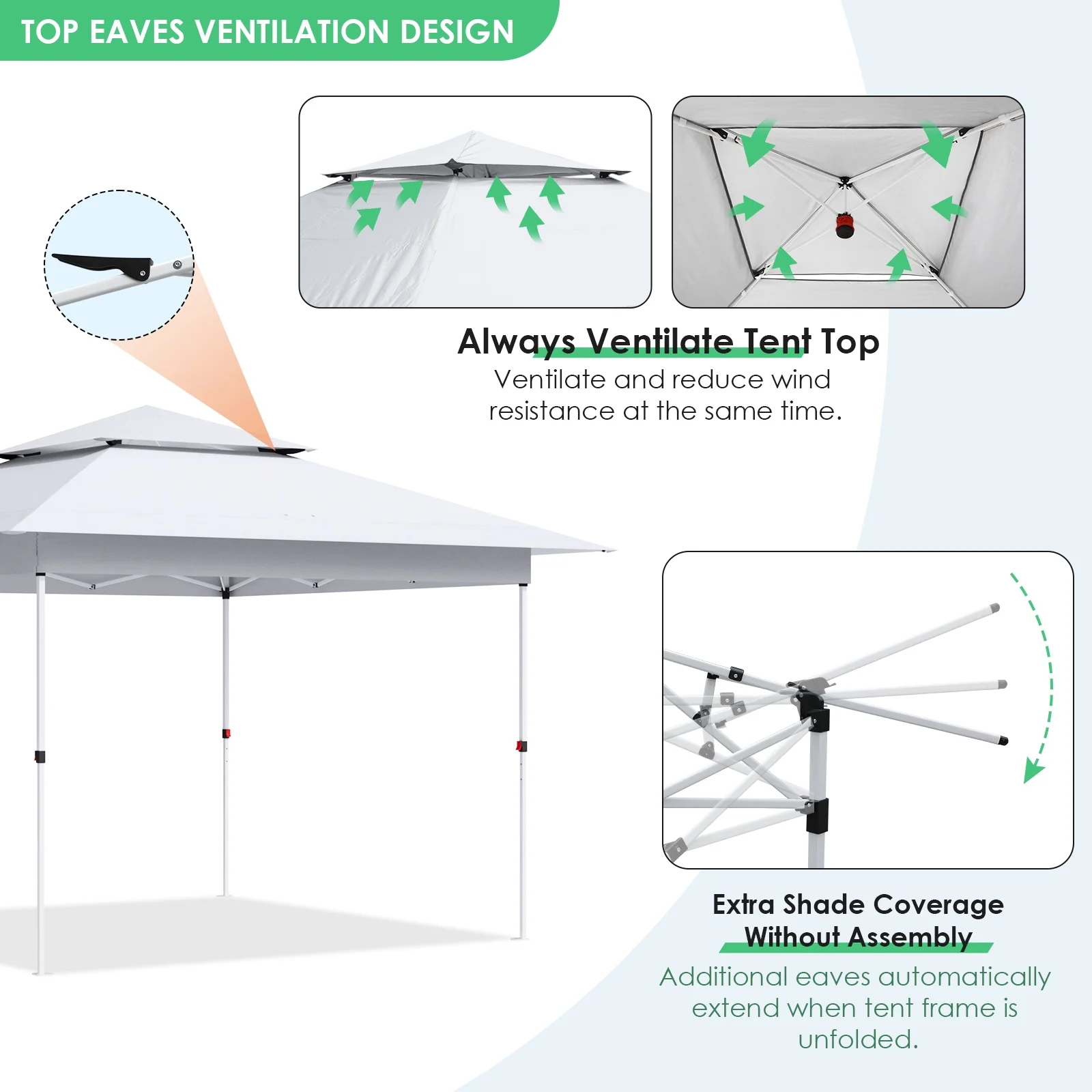Pirecart 12' x 12' Pop-up Canopy Tent Waterproof Outdoor Gazebo Shelter with Wheeled Bag, Instand Canopy , White - Image 10