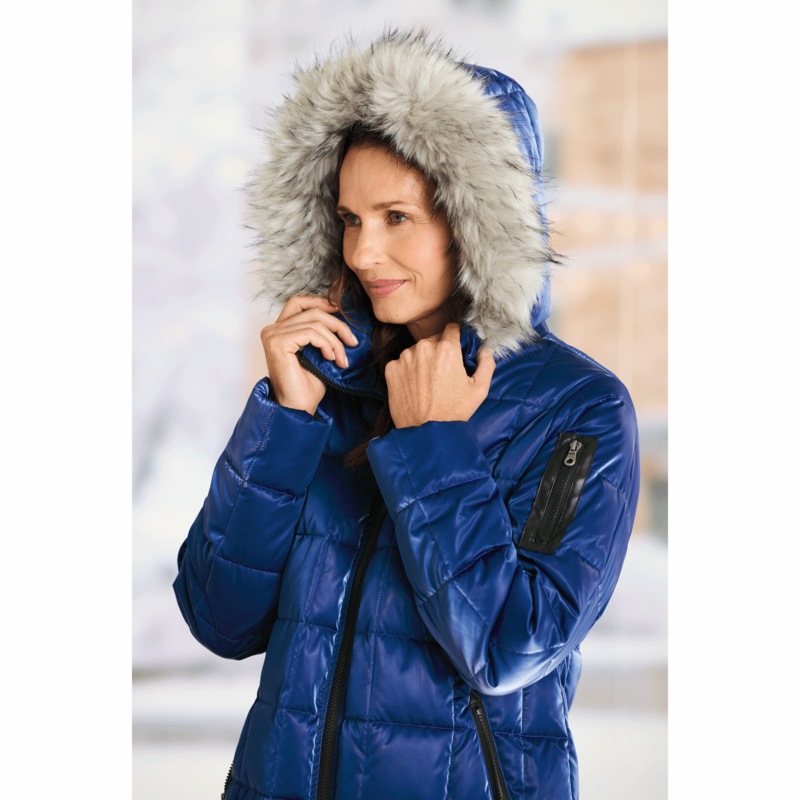 Mia Shiny Puffer Jacket with Faux-Fur Hood - MIDNIGHT VELVET CATALOG