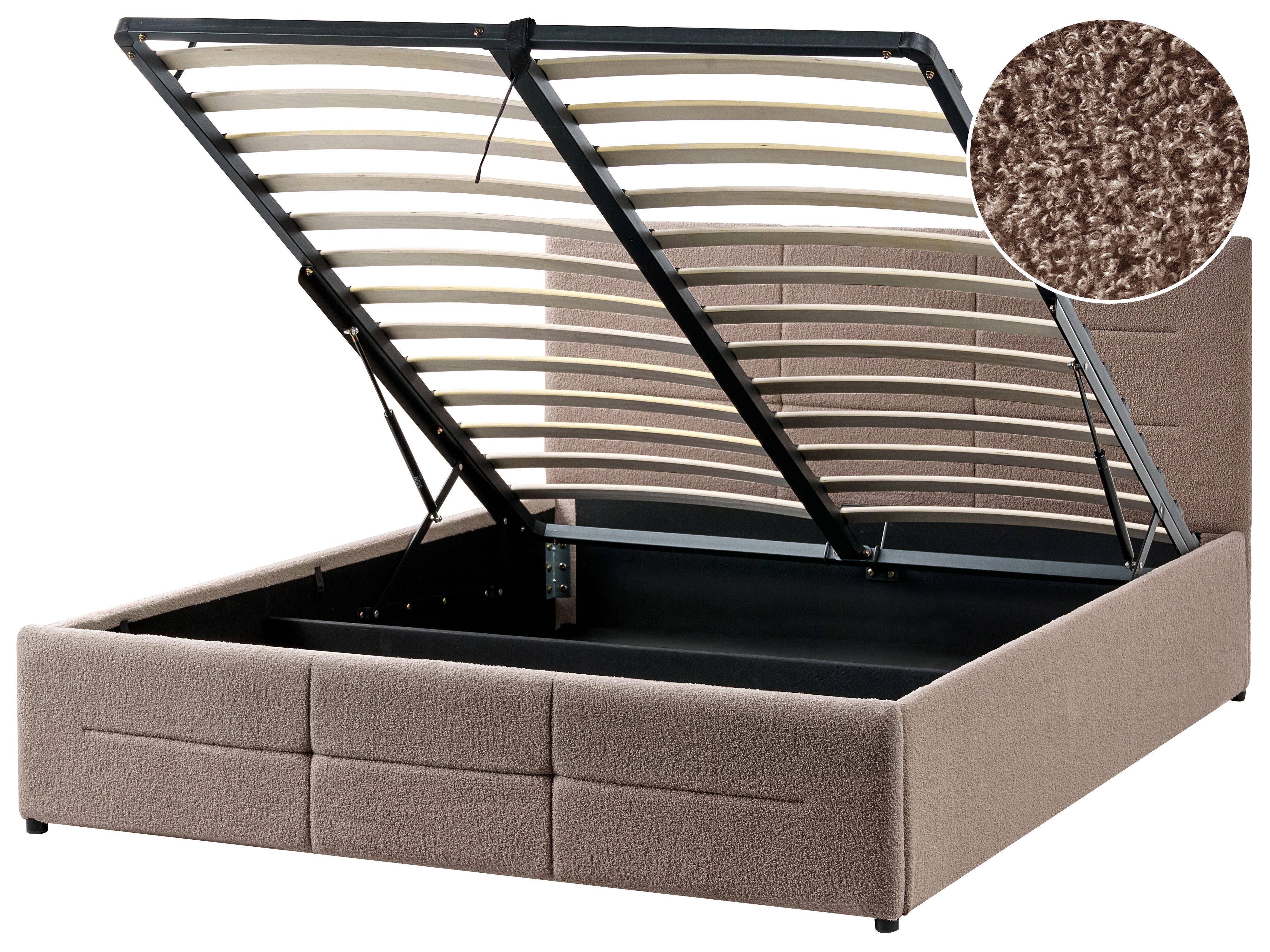 Ottoman Bed Boucle MASSOGNES 140 x 200 cm Taupe