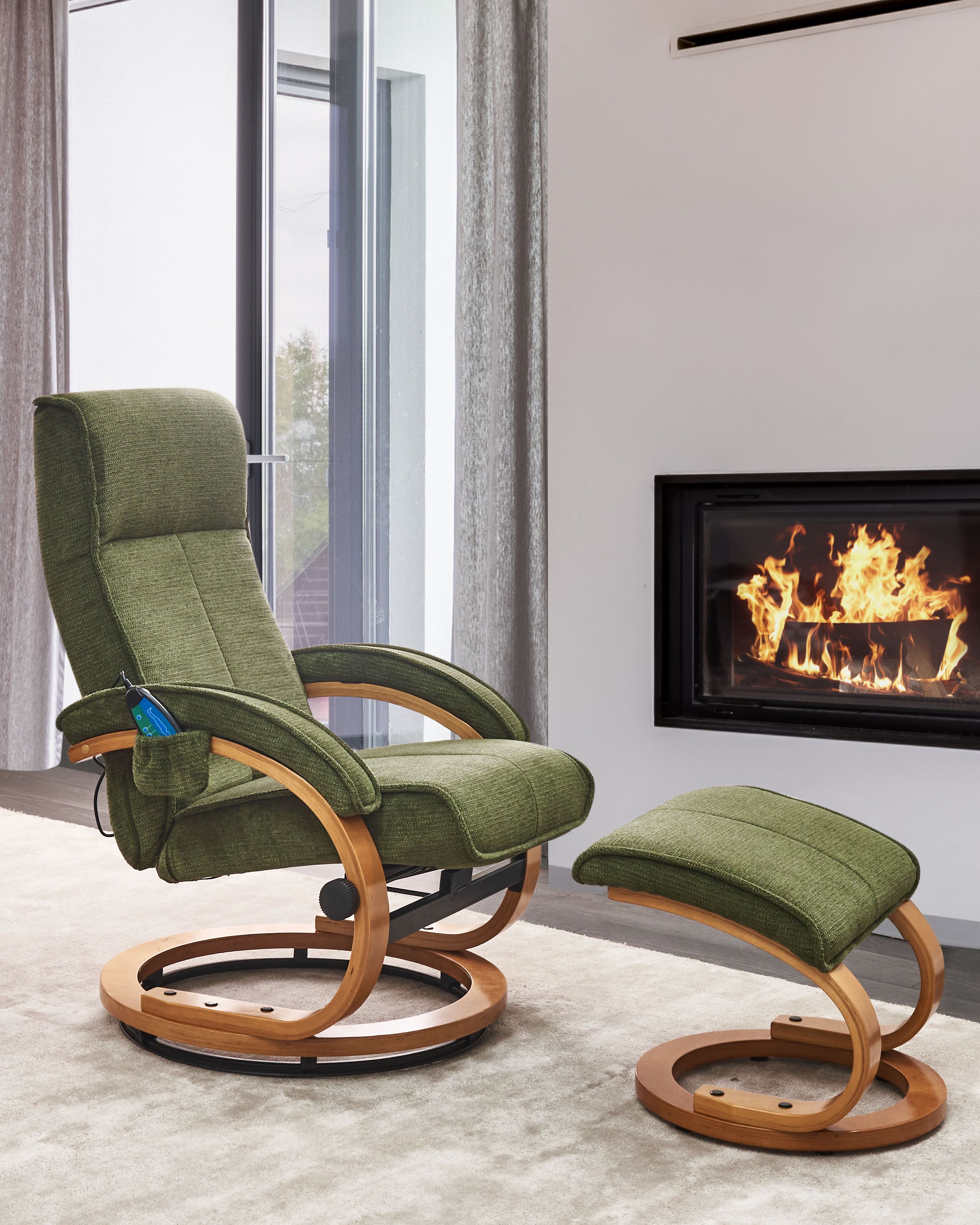 Massage Chair HERO with Footstool Fabric Green