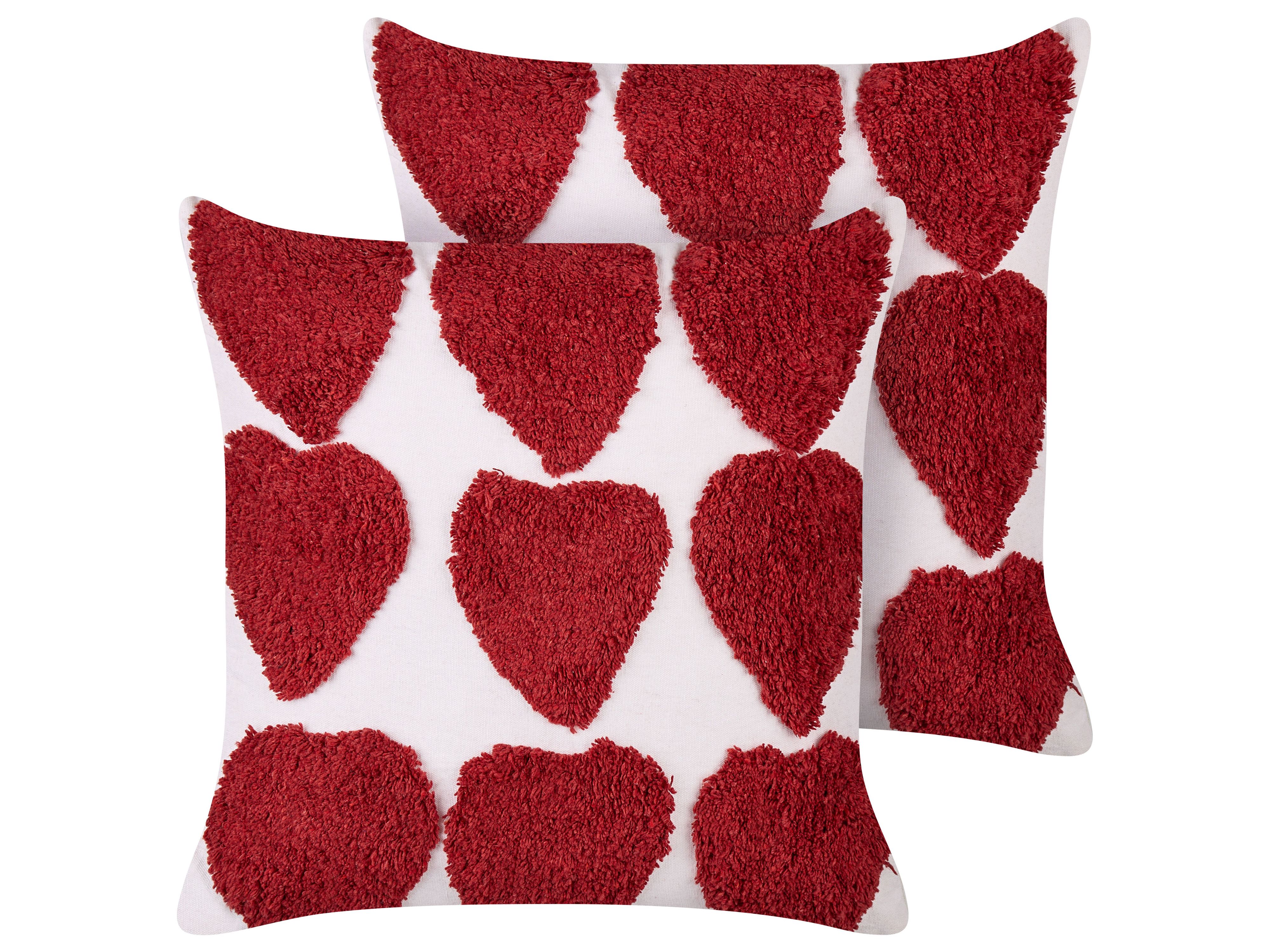 Set of 2 Decorative Cushions MINGORA Cotton 45 x 45 cm Red Heart Pattern