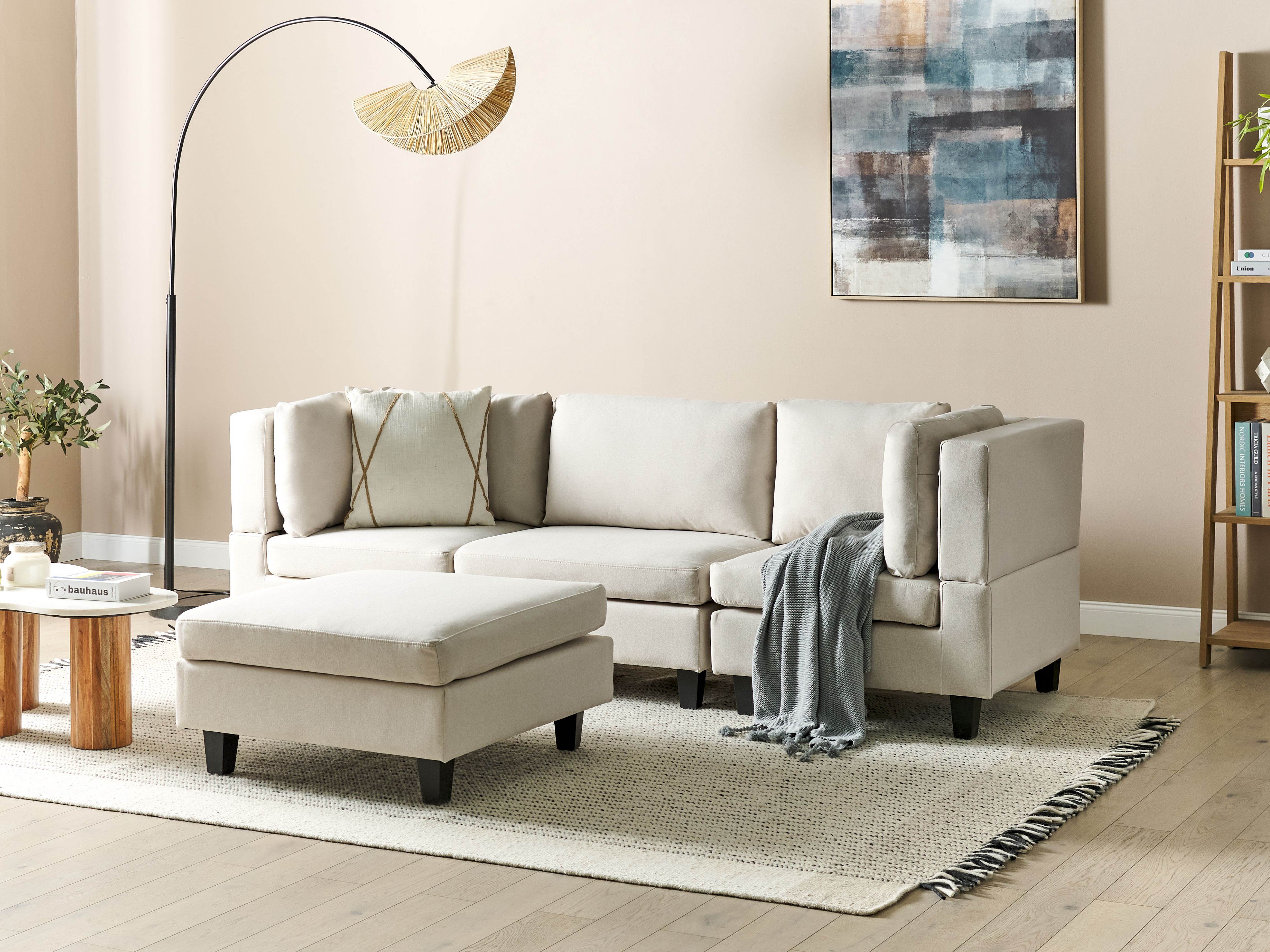 Modular Sofa 3 Seater UNSTAD Fabric Light Beige with Ottoman