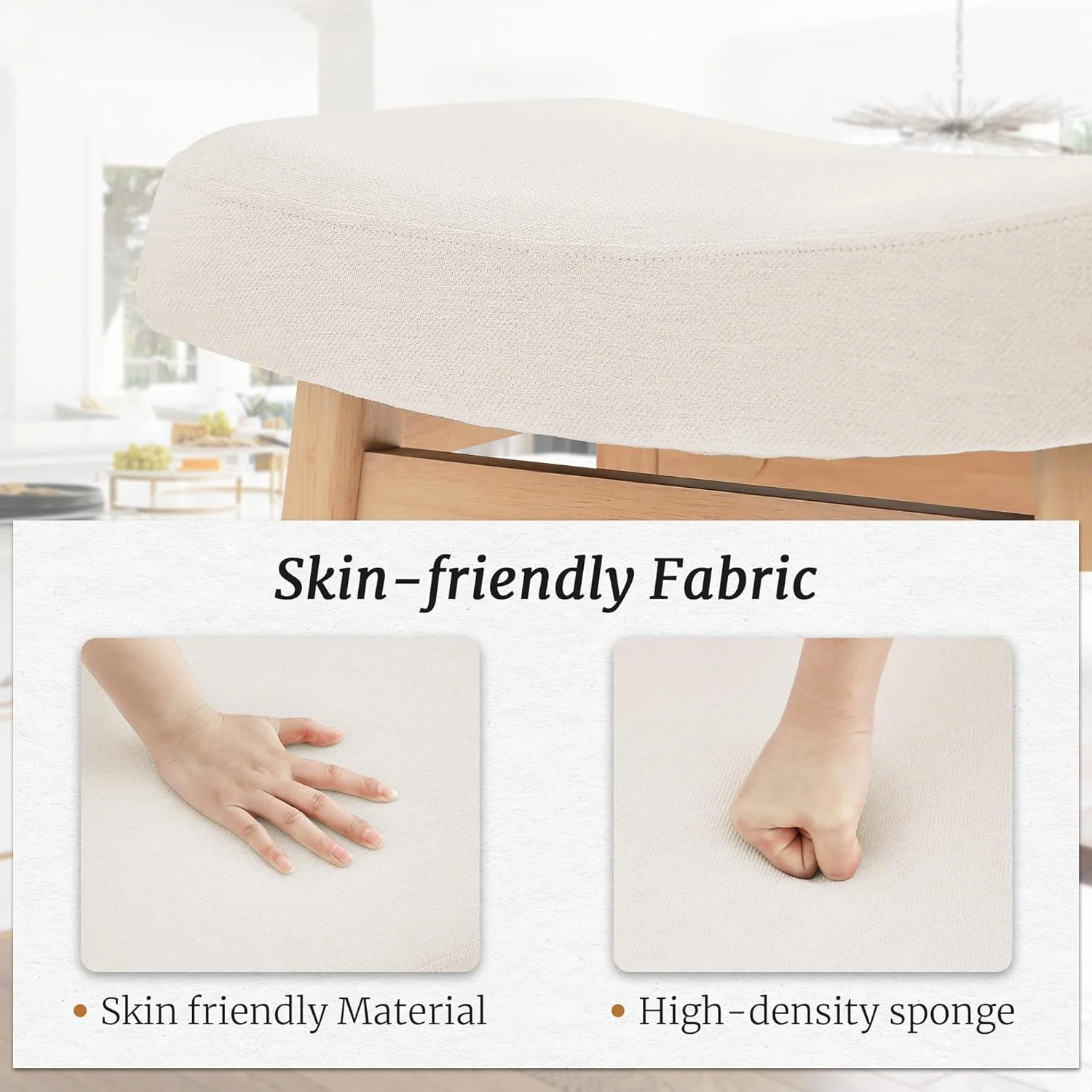 Dycanpo Saddle Seat Counter Height Bar Stools Set of 3 for Kitchen, Dining, 24in, Beige-Fabric - Image 5