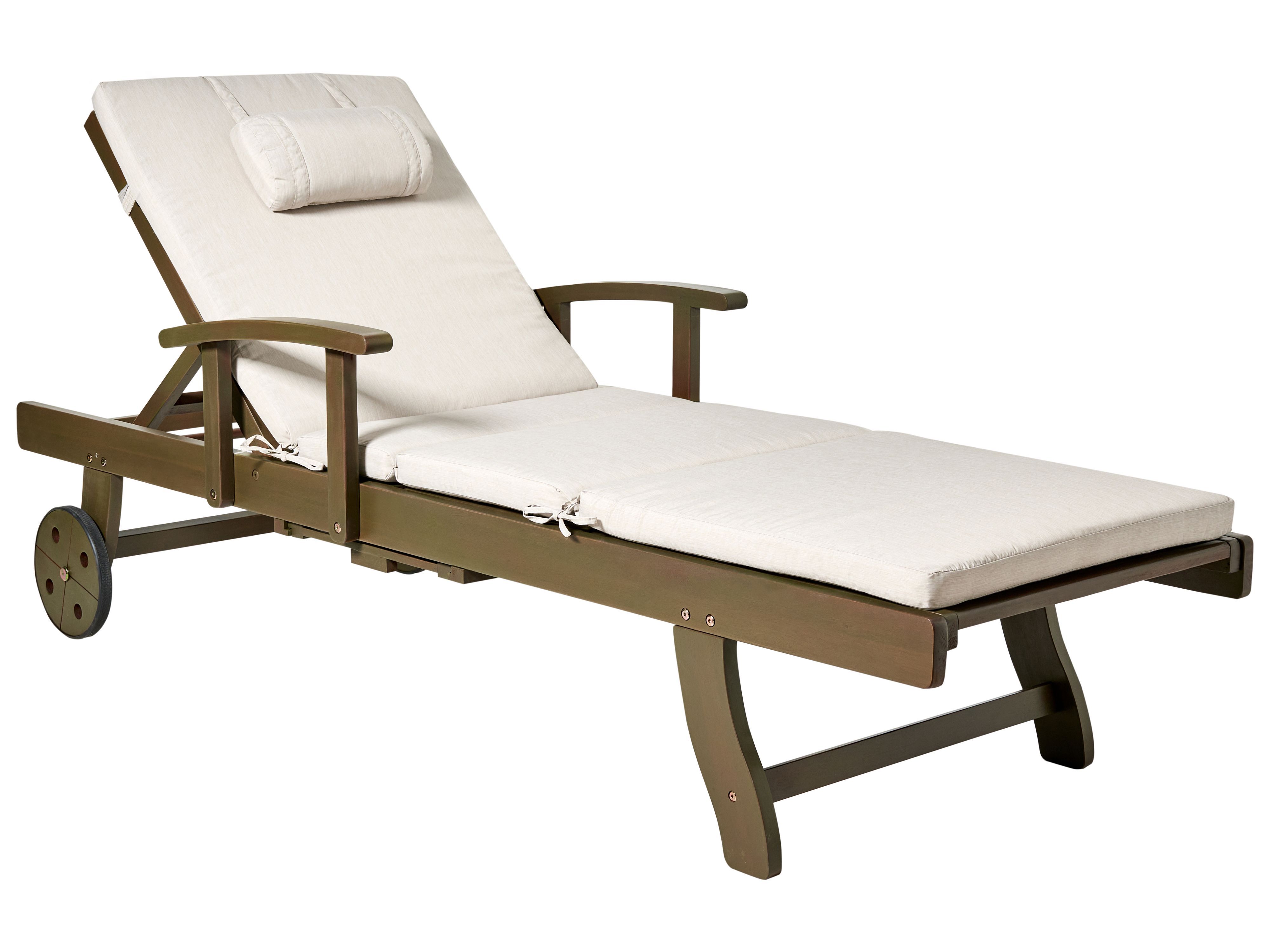 Sun Lounger with Cushion AMANTEA PREMIUM II Acacia Wood Light Beige