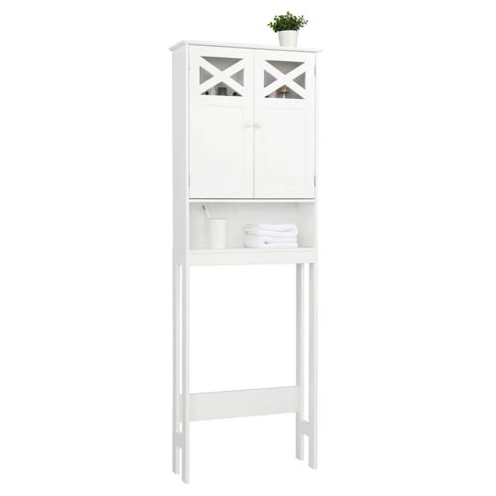SamyoHome Wooden Over The Toilet Cabinet Bathroom Freestanding Cabinet with Shelves, White