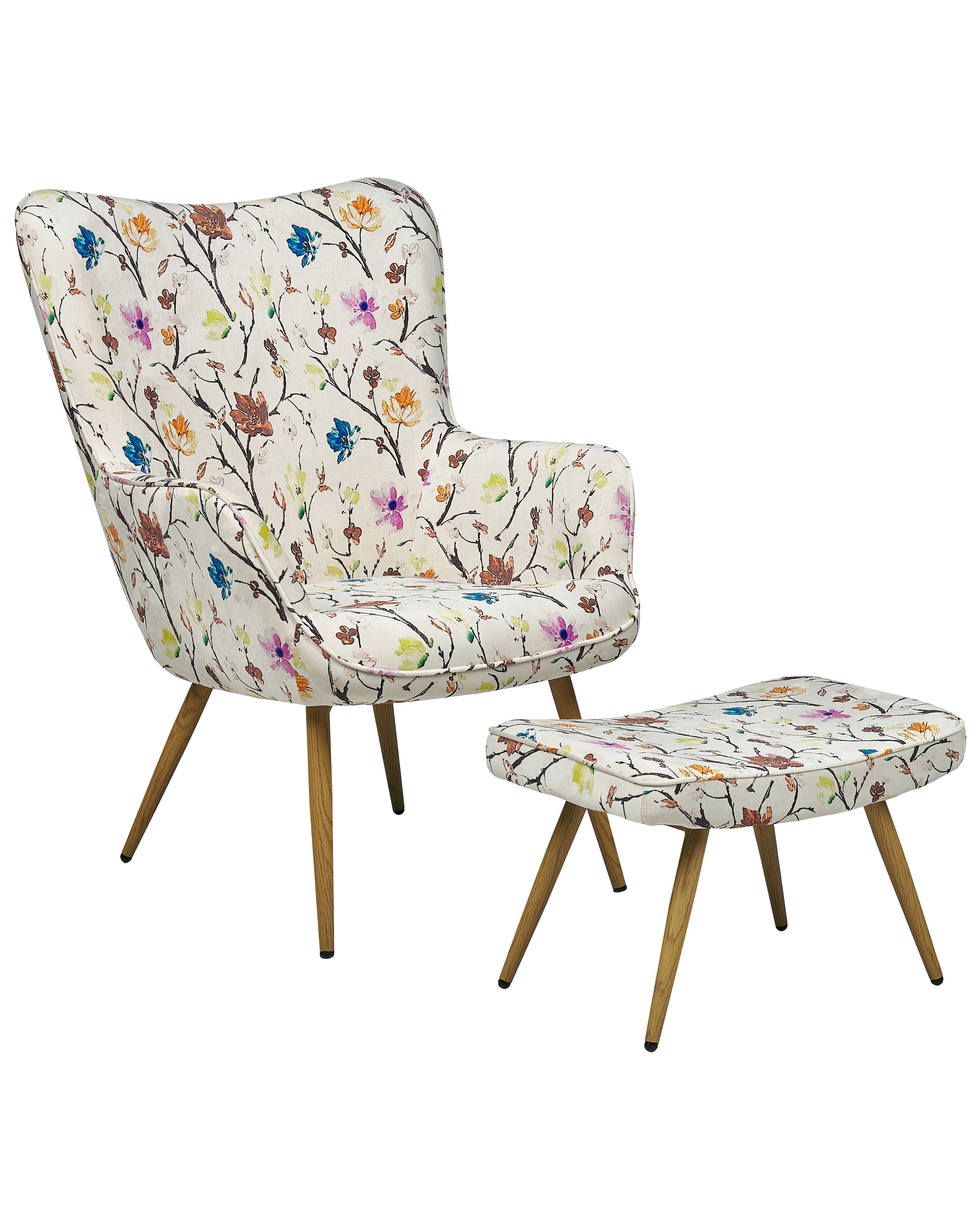 Wingback Chair VEJLE with Footstool Fabric Light Beige