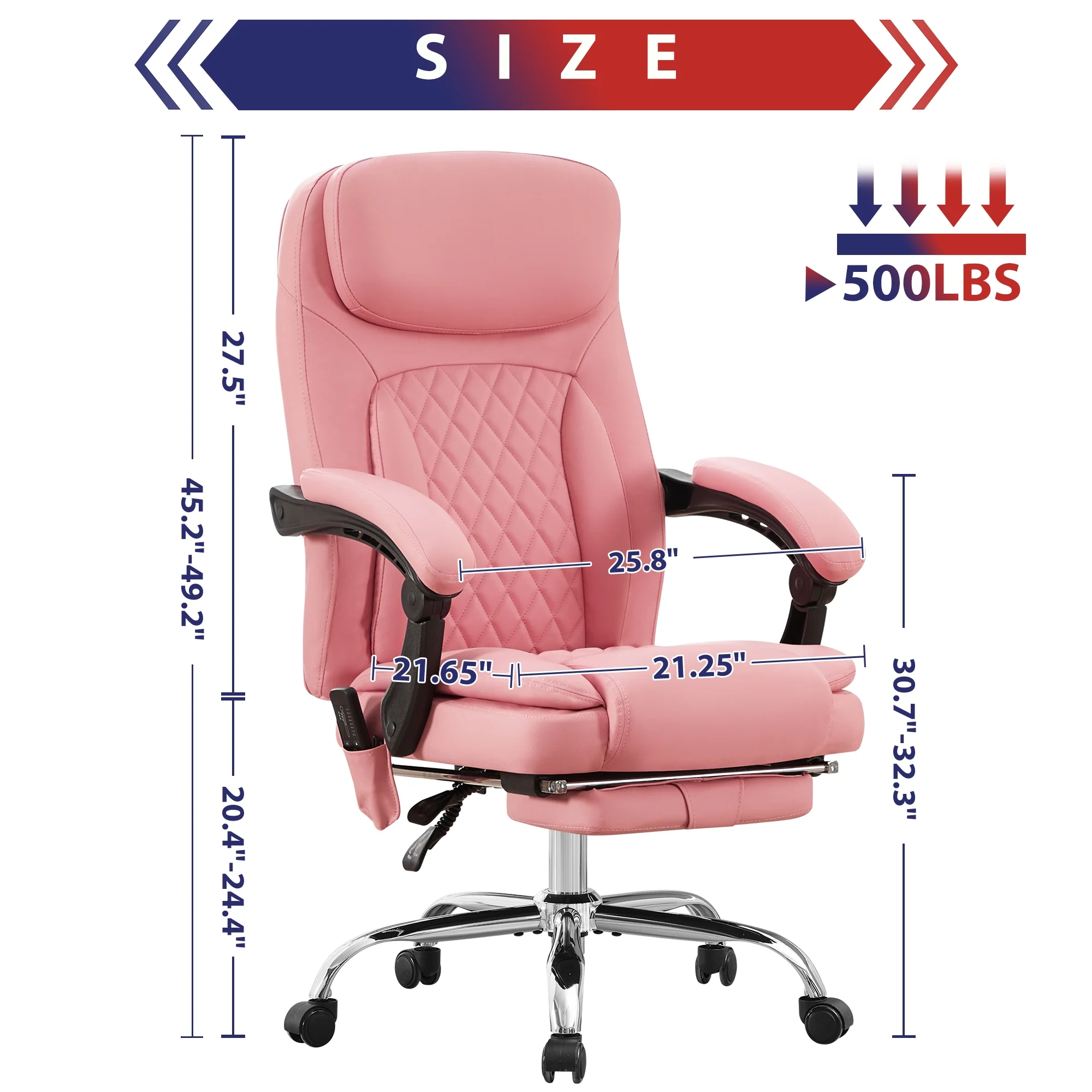 JONPONY Big and Tall Office Chair 500LBS Executive Office Chair Massage and Footrest Ergonomic Computer Desk Chair Reclining High Back Leather Office Chair Lumbar Back Support Swivel Rolling,Black - Image 18