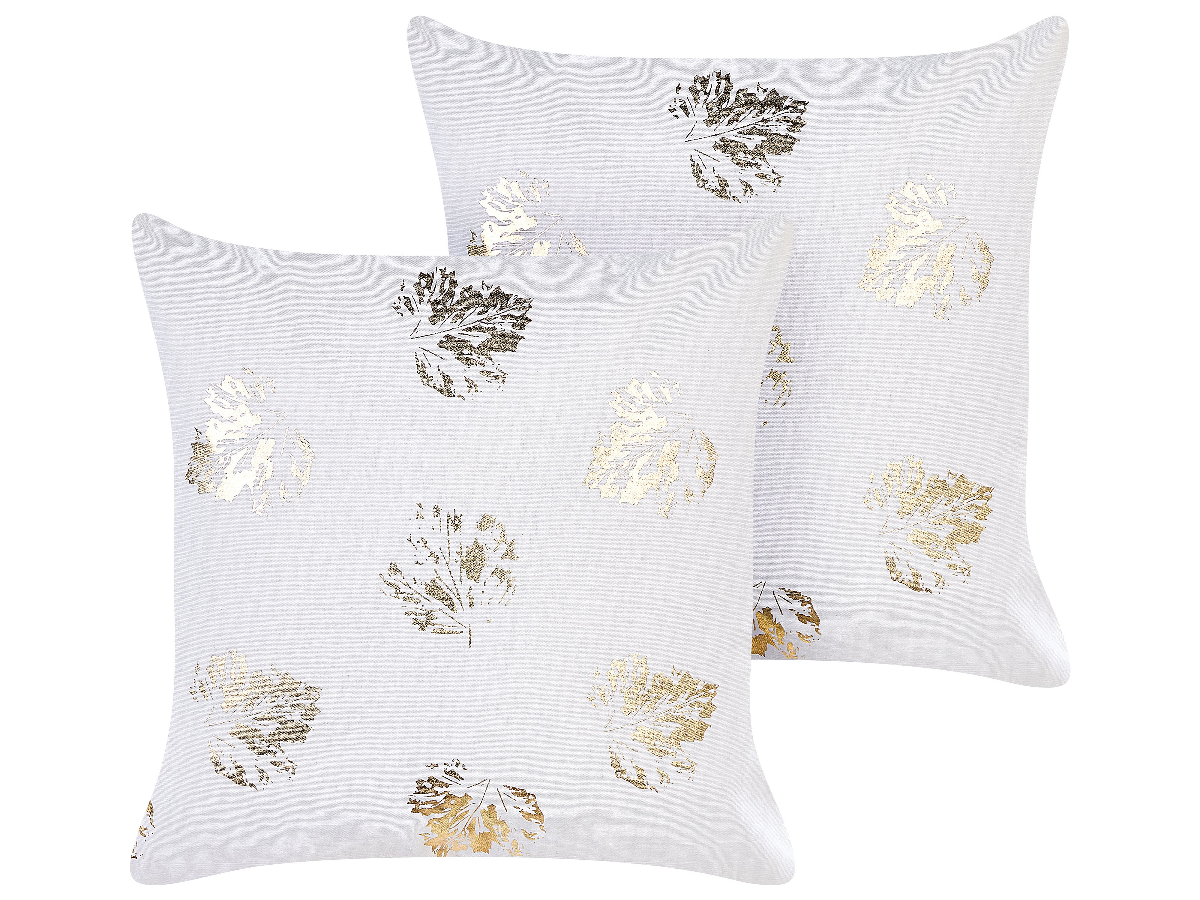 Set of 2 Decorative Cushions GOLDENROD Velvet 45 x 45 cm White Plant Pattern
