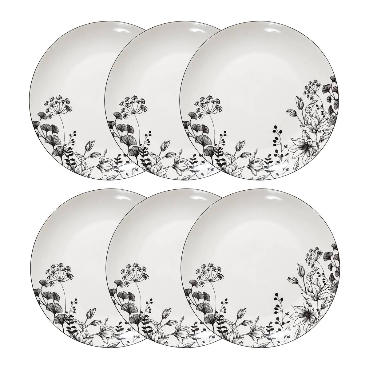 Set of 6 dinner plates "White Floral" D.27 cm, White