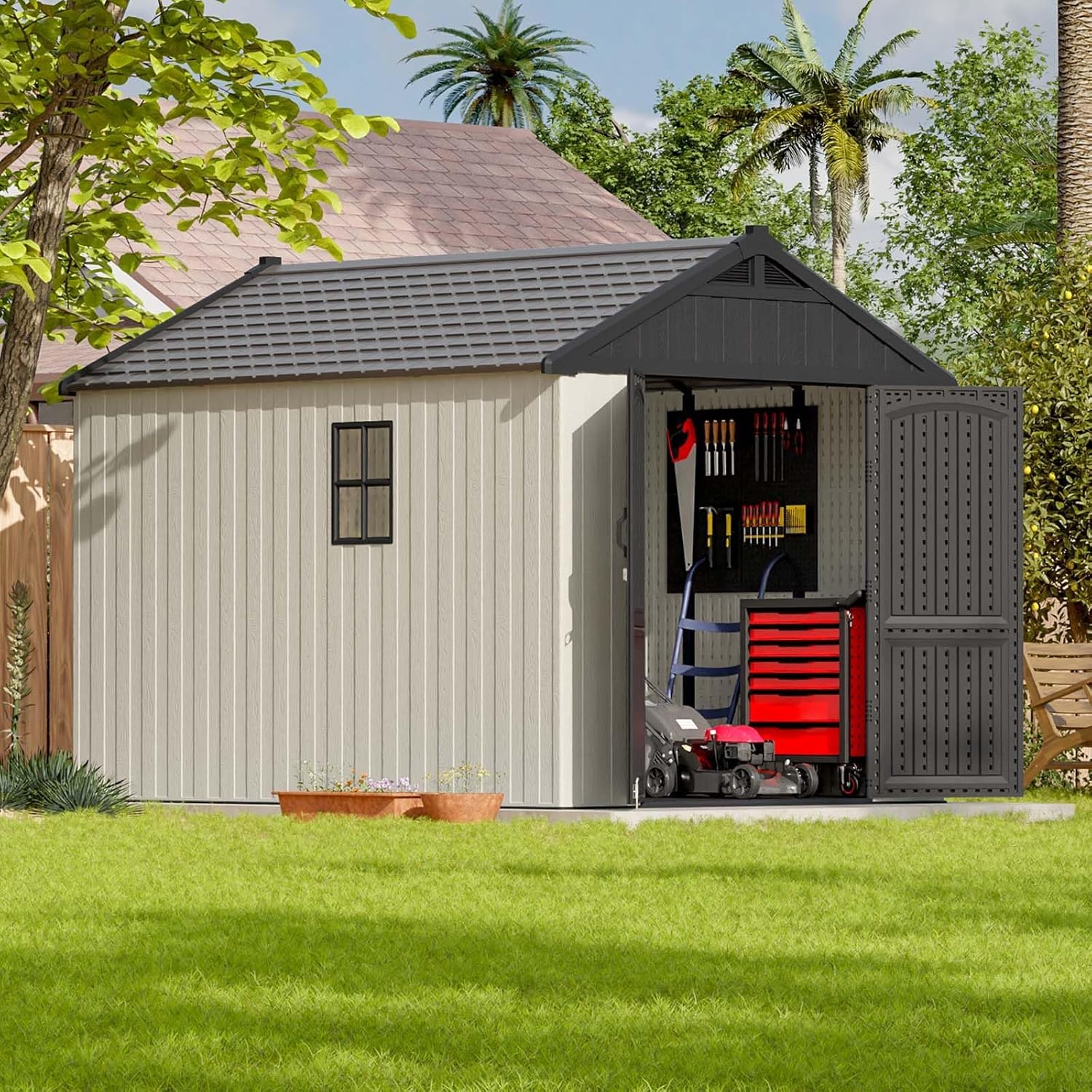 Patiowell 6x4 FT Resin Outdoor Storage Shed With Floor - Light Gray - Image 5 Patiowell 6x4 FT Resin Outdoor Storage Shed With Floor - Light Gray - Image 5