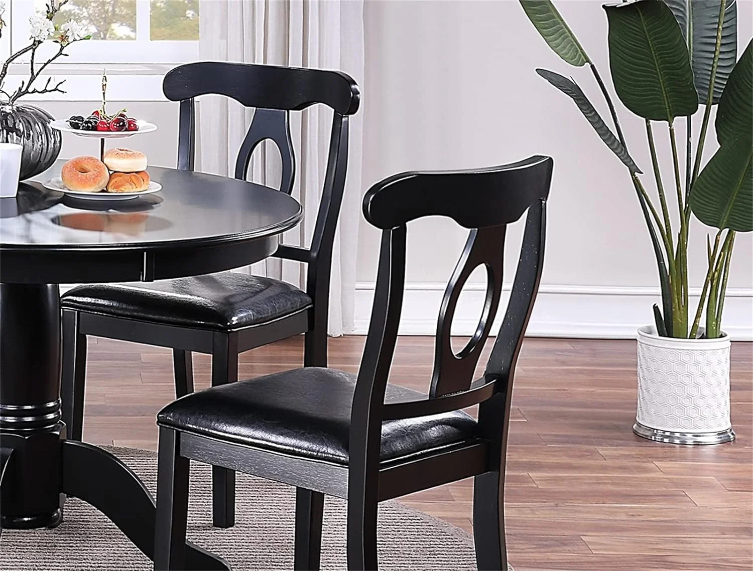 Sumdeal 5-Piece Farmhouse Dining Table Set, Wood Round Extendable Dining Table and 4 Upholstered Dining Chairs (Espresso-1Table 4 Chairs) - Image 31