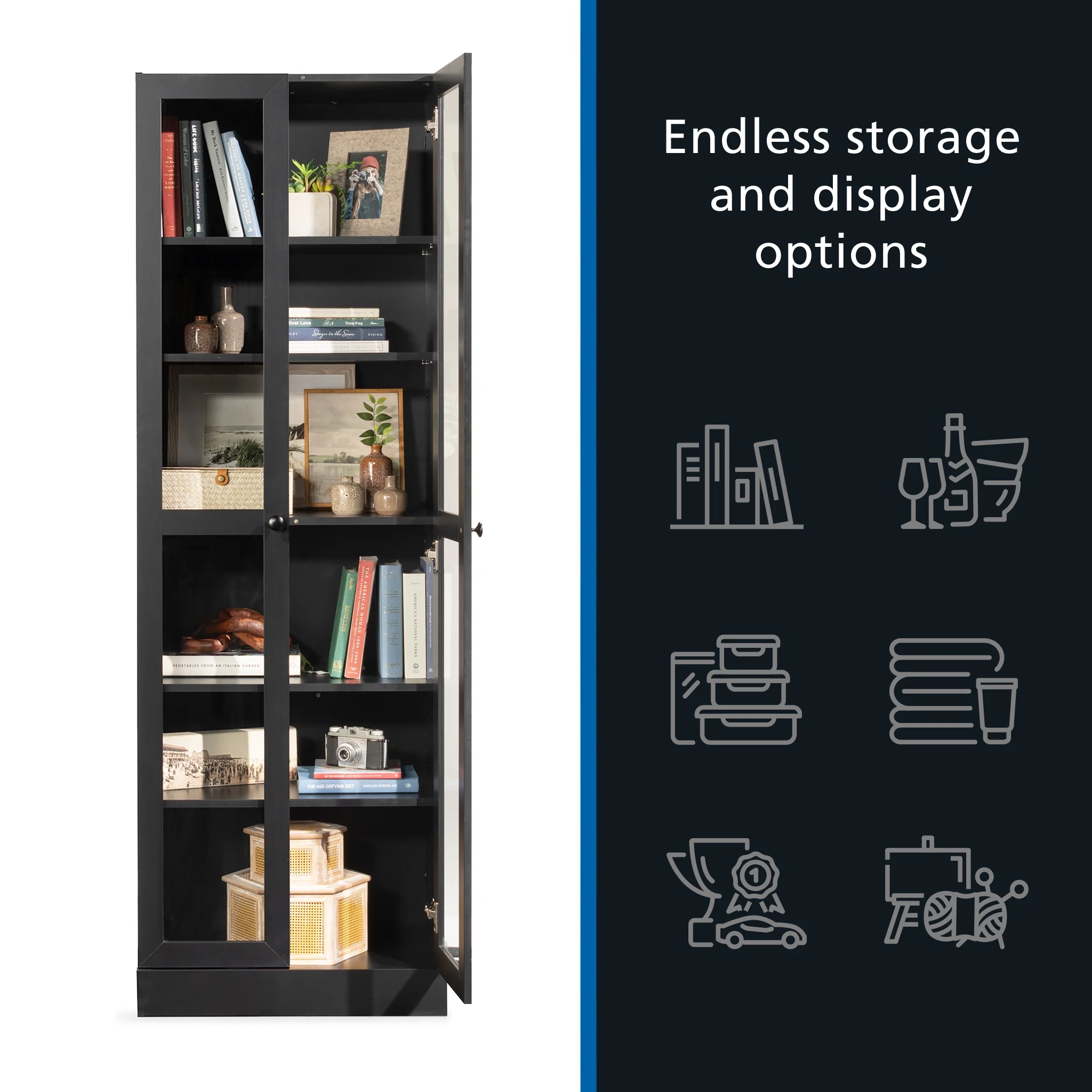 Mainstays Glass Door Storage Bookcase, Black Finish - Image 14
