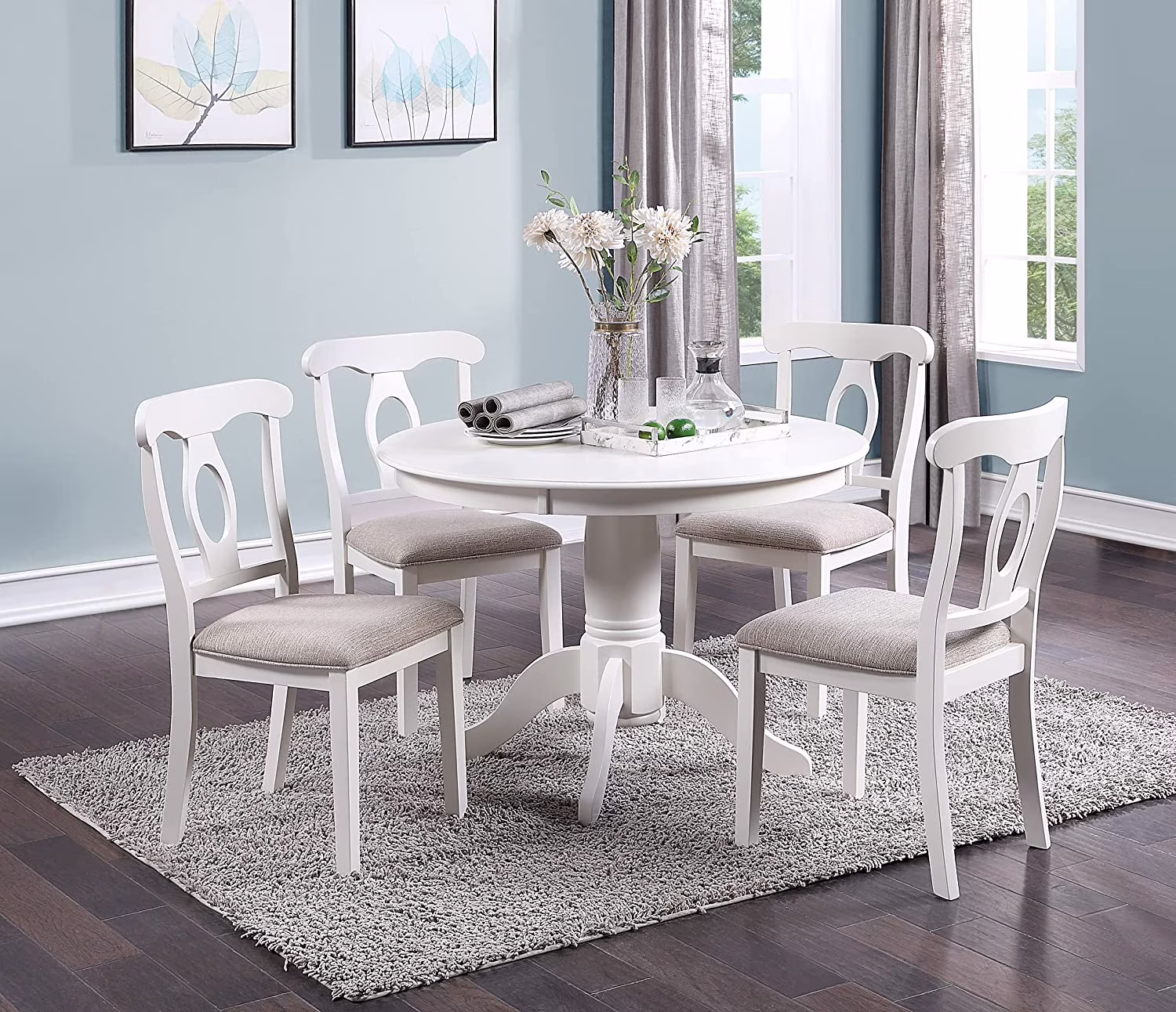 Sumdeal 5-Piece Farmhouse Dining Table Set, Wood Round Extendable Dining Table and 4 Upholstered Dining Chairs (Espresso-1Table 4 Chairs) - Image 5