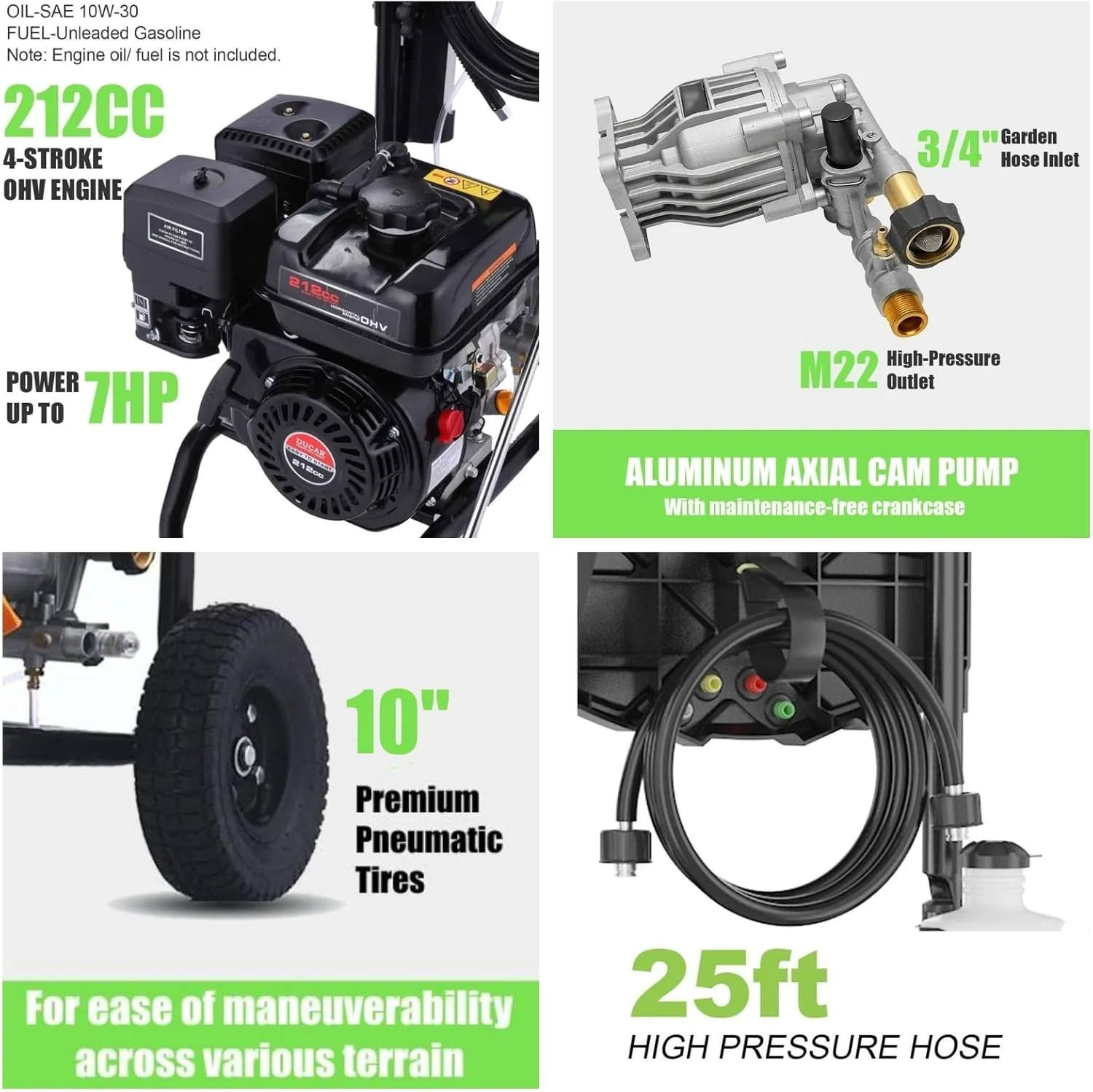 Gas Pressure Washer 4200 PSI 4.0 GPM, 212CC Engine, 5 Nozzles, 25ft Hose, 0.5Gal Soap Tank - 20FT x 1/4 Black - Image 6 Gas Pressure Washer 4200 PSI 4.0 GPM, 212CC Engine, 5 Nozzles, 25ft Hose, 0.5Gal Soap Tank - 20FT x 1/4 Black - Image 6