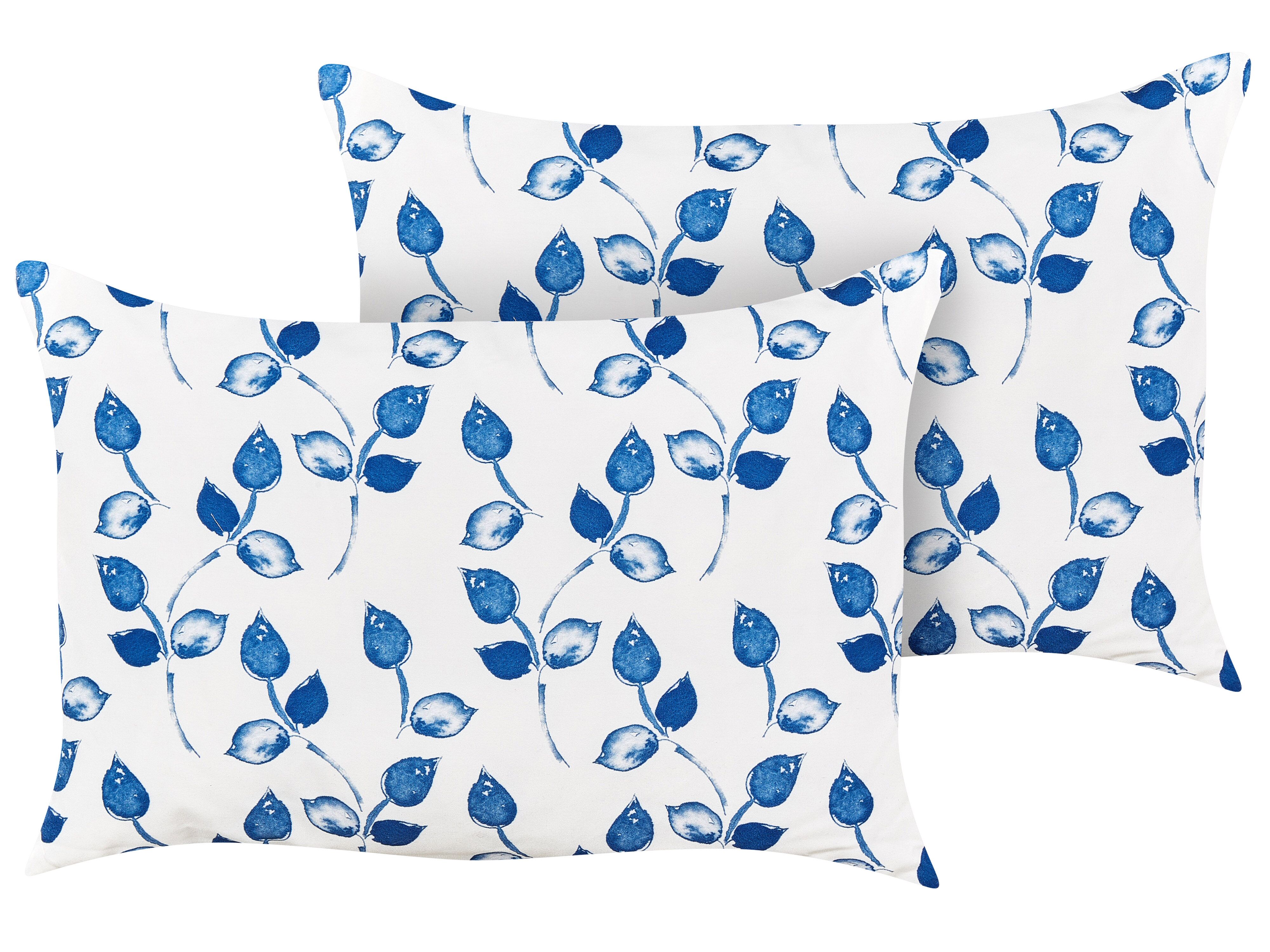Set of 2 Outdoor Cushions TORBORA Plant Pattern 40 x 60 cm White Blue