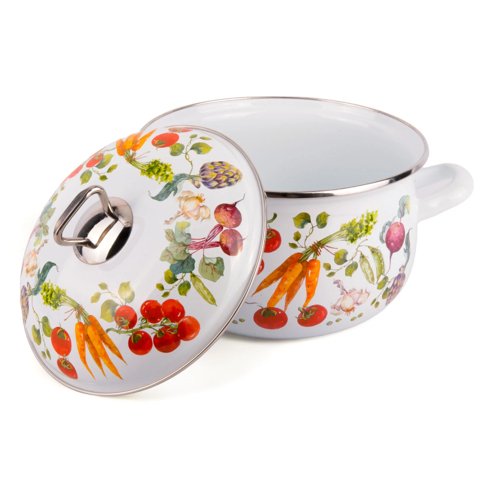 STPgoods Enameled Aluminum Belly Deep Stock Pot with Lid Set of 2 Vegetable Garden Cooking Pot Set 2.2 Qt 4 Qt 5.05 Qt and 6.55 Qt Enamel Soup Pots - Image 4