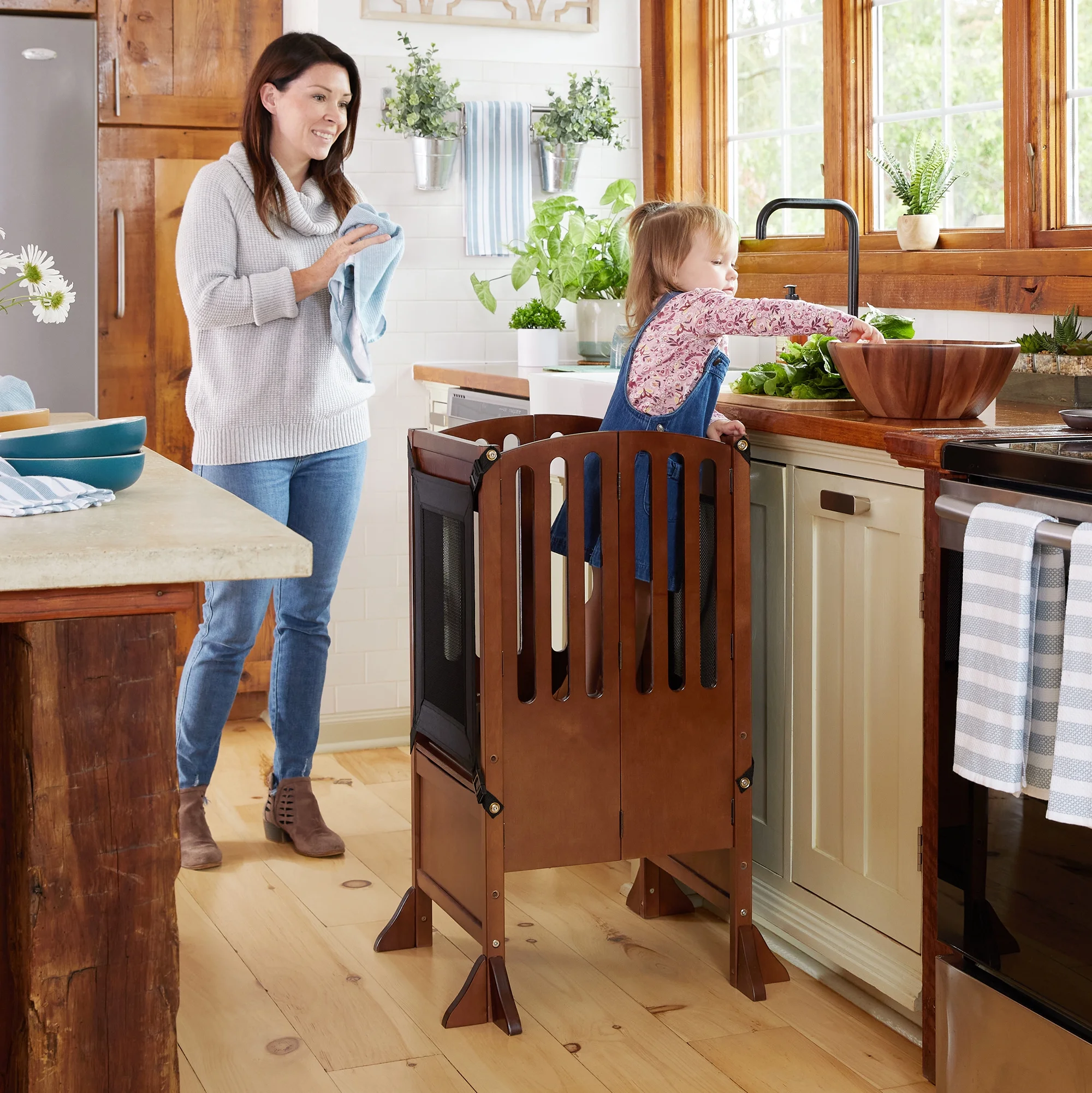 Guidecraft Contemporary Kitchen Helper Step Stool - White: Adjustable, Folding Montessori Toddler Tower - Safety Learning Furniture - Image 36