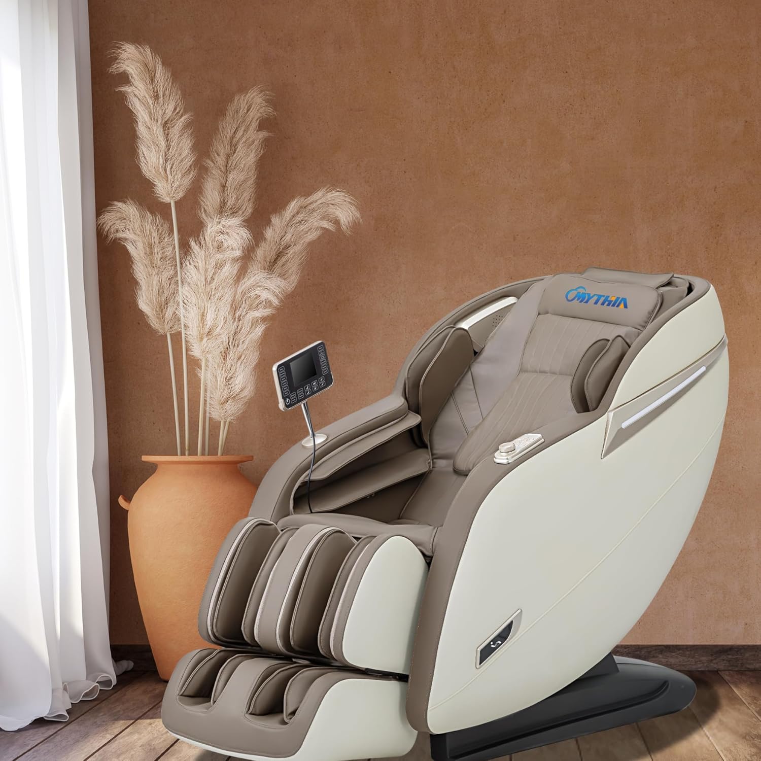 MYTHIA MD906 2026 Massage Chair - Full Body Zero Gravity Recliner with 3D Massage  Heat Therapy  Air Pressure & Foot Roller  Bluetooth & USB Charging Port for Home & Office Use (Beige)