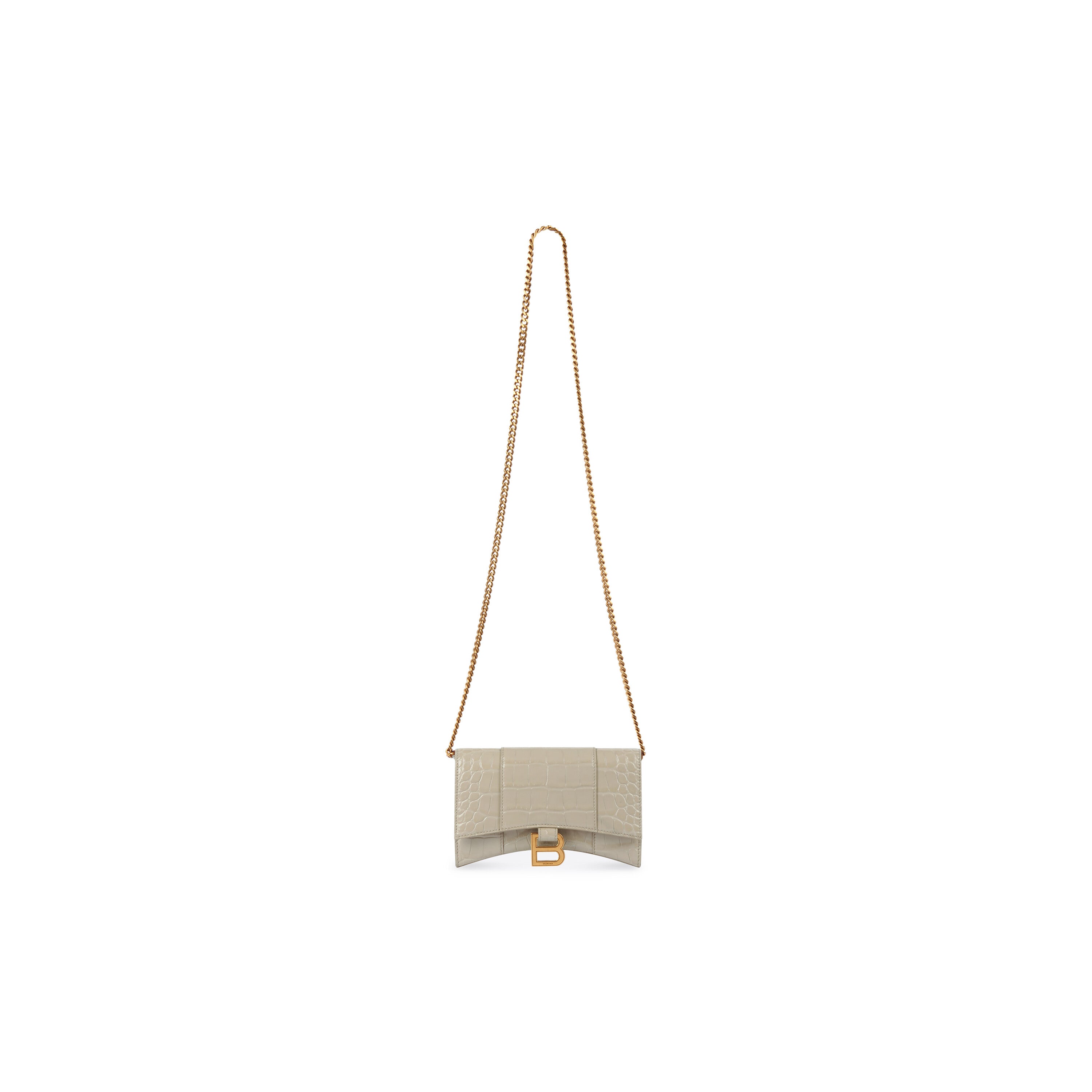 WOMEN'S HOURGLASS WALLET ON CHAIN CROCODILE EMBOSSED IN BEIGE - Replicaclubs