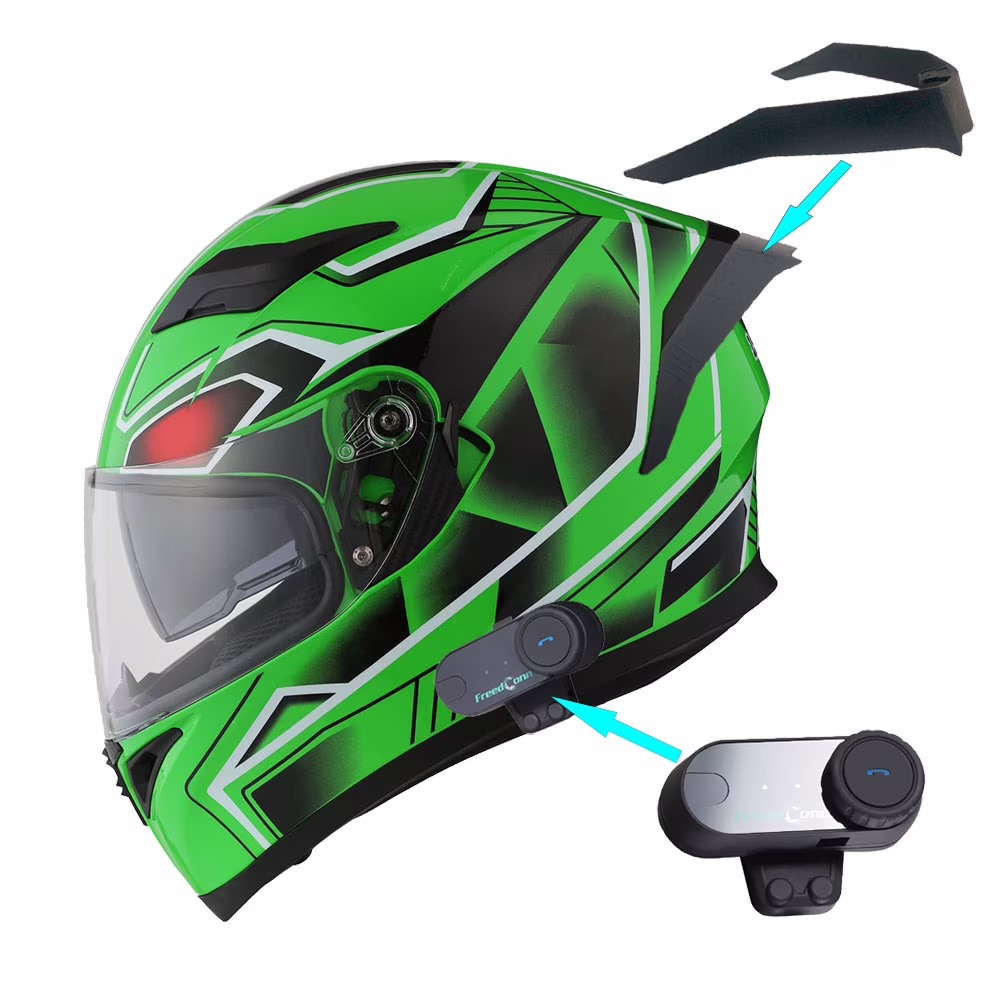 1Storm Motorcycle Modular Full Face Flip up Dual Visor Helmet + Spoiler + Motorcycle Bluetooth Headset: HJK316 Mechanic Red - Image 16