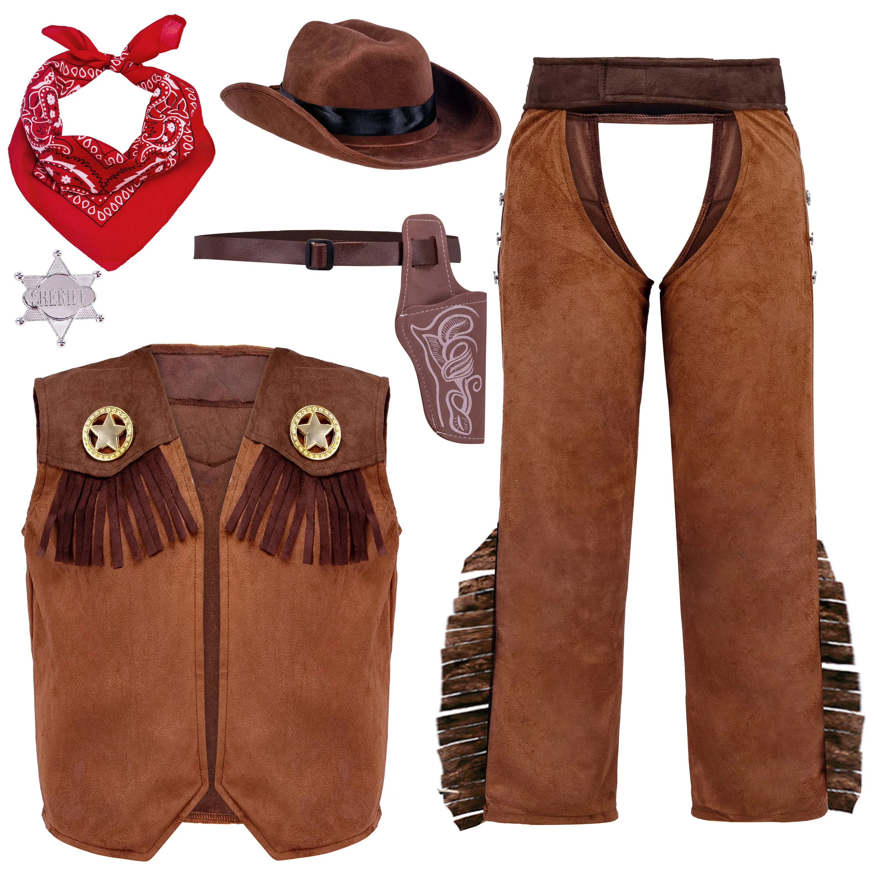 Joyfy Halloween Cowboy Costume for Boys, Kids Cowboy Costume Set, Brown Western Style Cowboy Outfit with Cowboy Hat for Toddler Dress-up Party Cosplay - Image 10 Joyfy Halloween Cowboy Costume for Boys, Kids Cowboy Costume Set, Brown Western Style Cowboy Outfit with Cowboy Hat for Toddler Dress-up Party Cosplay - Image 10