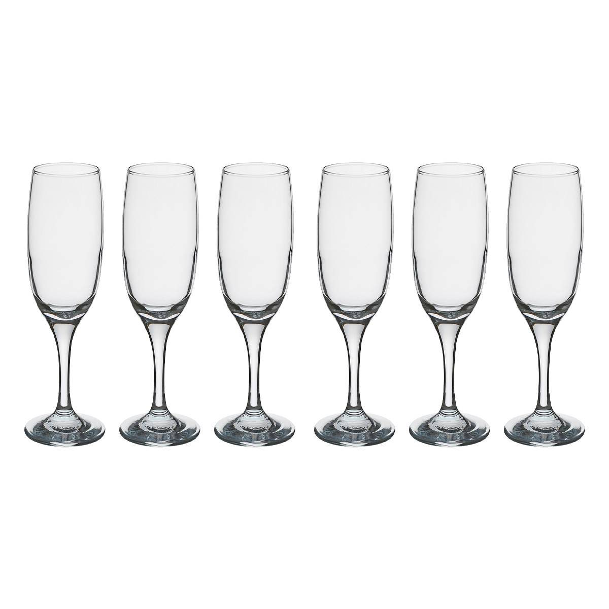 Set of 6 "Paola" Champagne Flutes 210 ml, Transparent