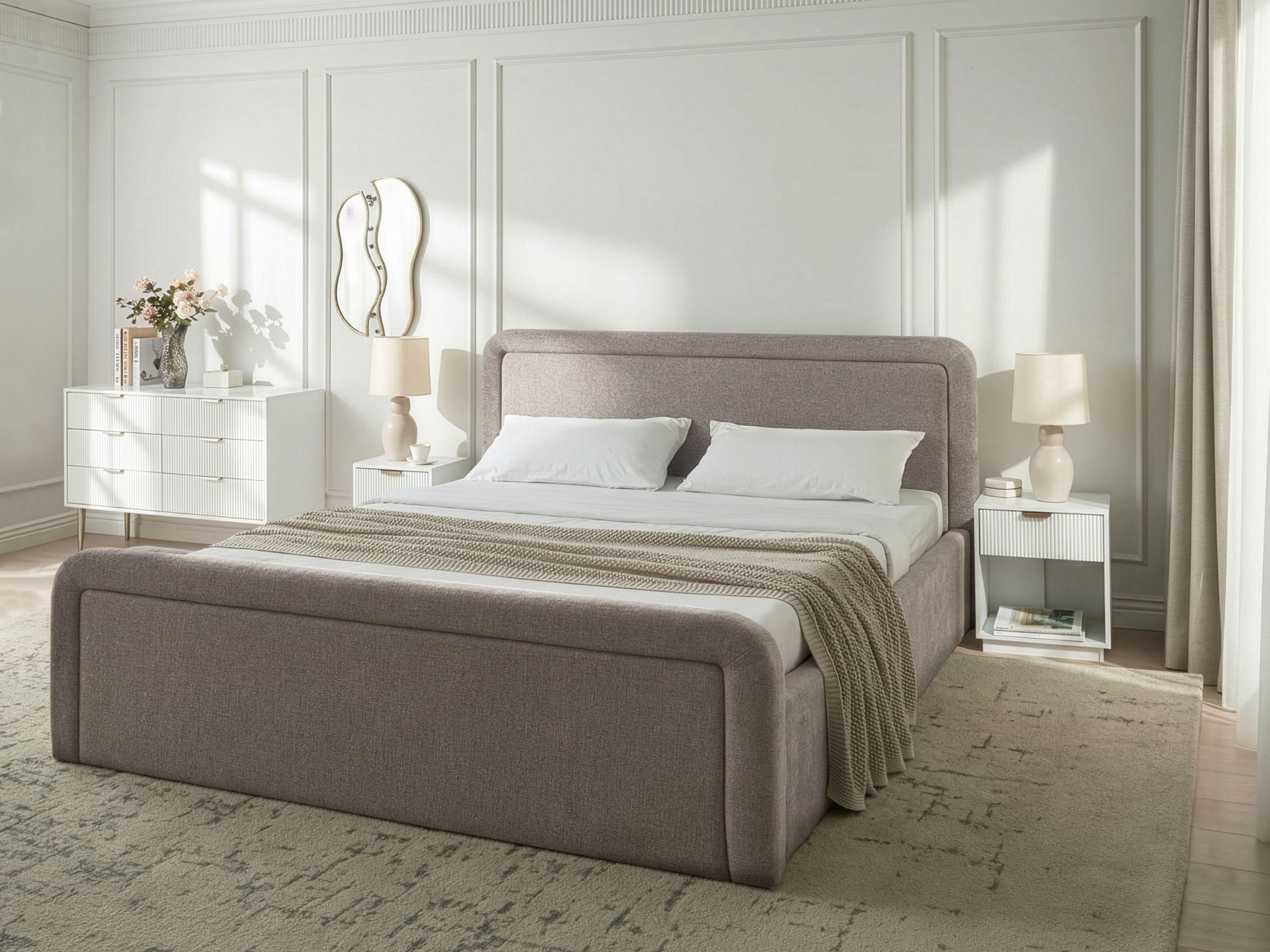 Ottoman Bed Fabric VIVIERS 180 x 200 cm (EU Super King) Taupe
