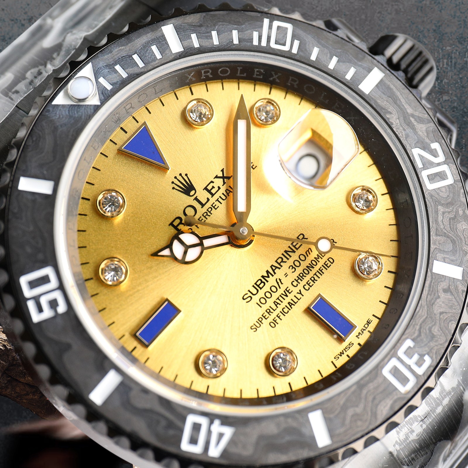 ROLEX Rolex Customized Submariner-Diamond Dial-Carbon Fiber Bezel-Black Gold(1:1 replica) - Top club