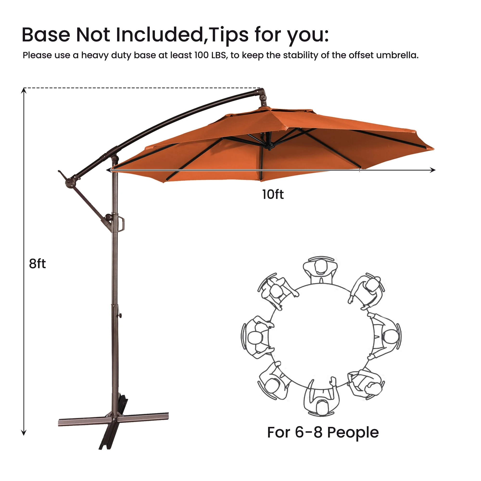 Mondawe 10ft Solar Lights Offset Cantilever Patio Umbrella - with Light, LED Lighted Offset Hanging Patio Outdoor Market Umbrella UPF50+ UV Protection with Crank,Navy Blue - Image 24
