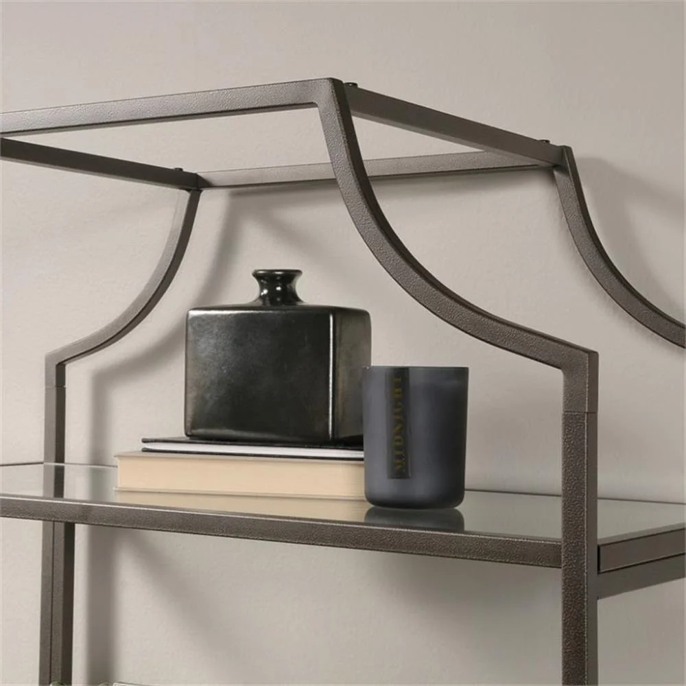 Pemberly Row 5-Shelf Modern Metal Bookcase in Gold Satin/Faux Deco Stone - Image 15