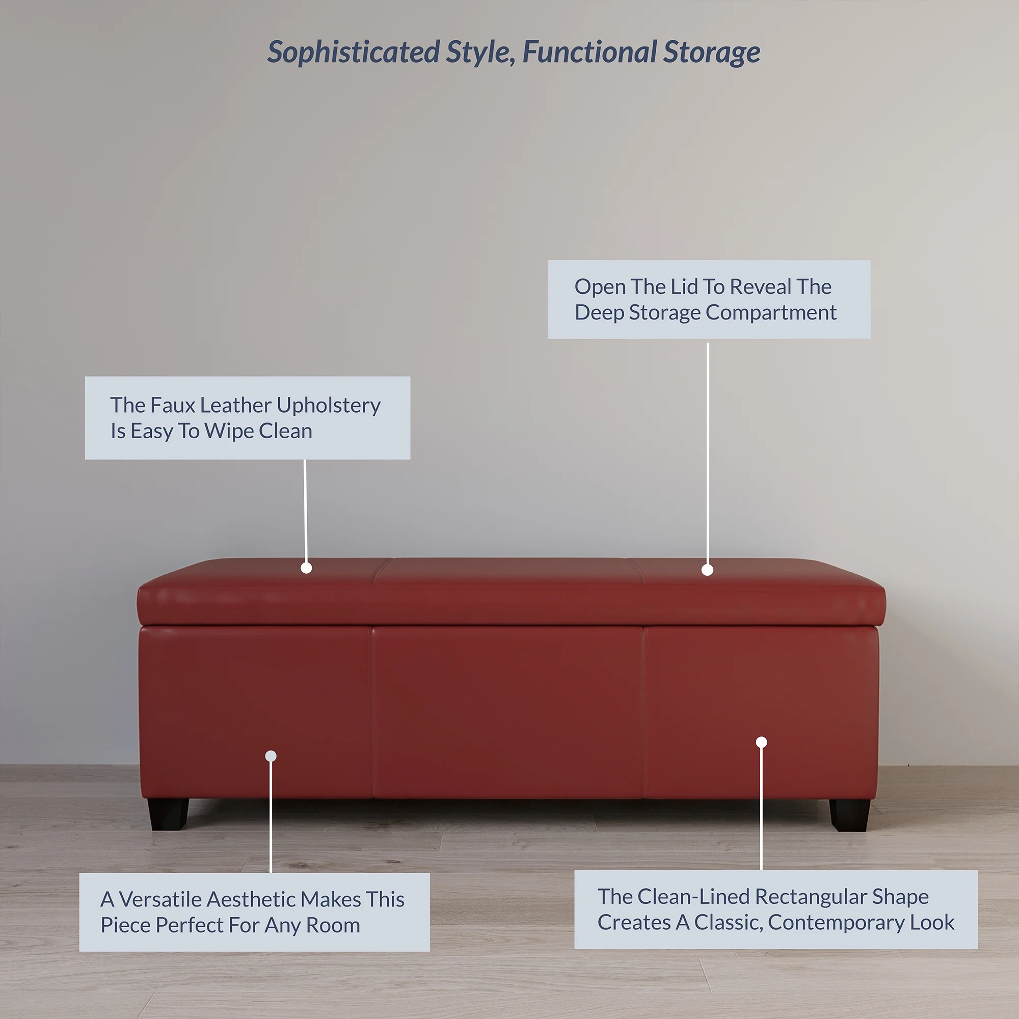BELLEZE Storage Ottoman Bench Footstool - Amherst (Beige) - Image 41