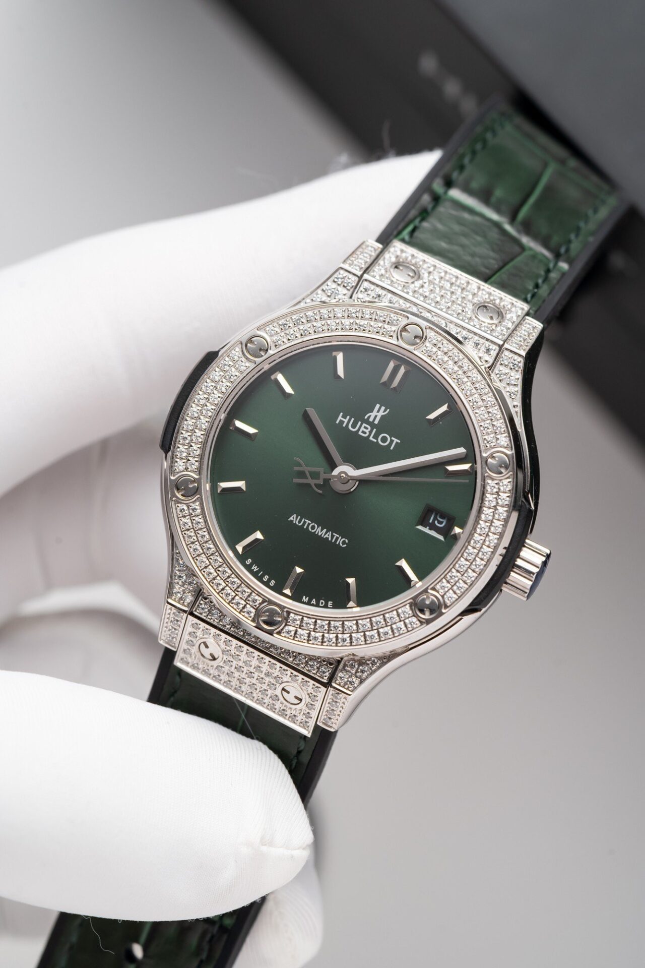 Hublot Classic Fusion Titanium Green Full Diamond Replica Watch 38mm - Top club