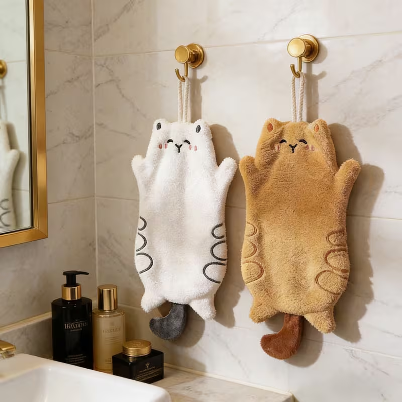 Cute cat Hanging Towel, Strong Water Absorption, Hand Towel Loved
