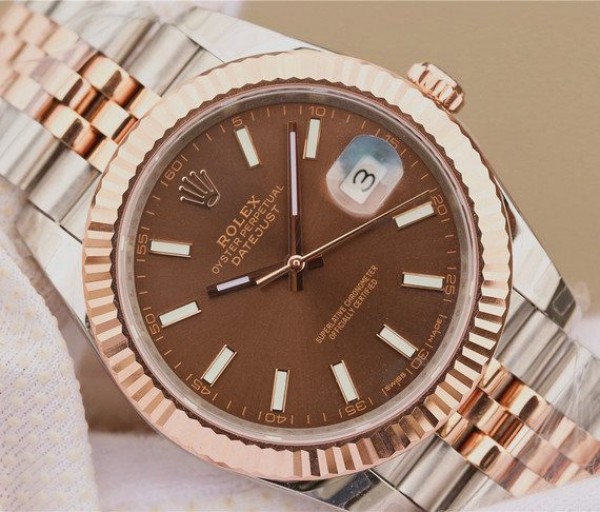 Replica Rolex DateJust 41mm 126331 RG Wrapped Brown Dial SS/RG SS Bracelet A3235 - Elite Watch Atelier