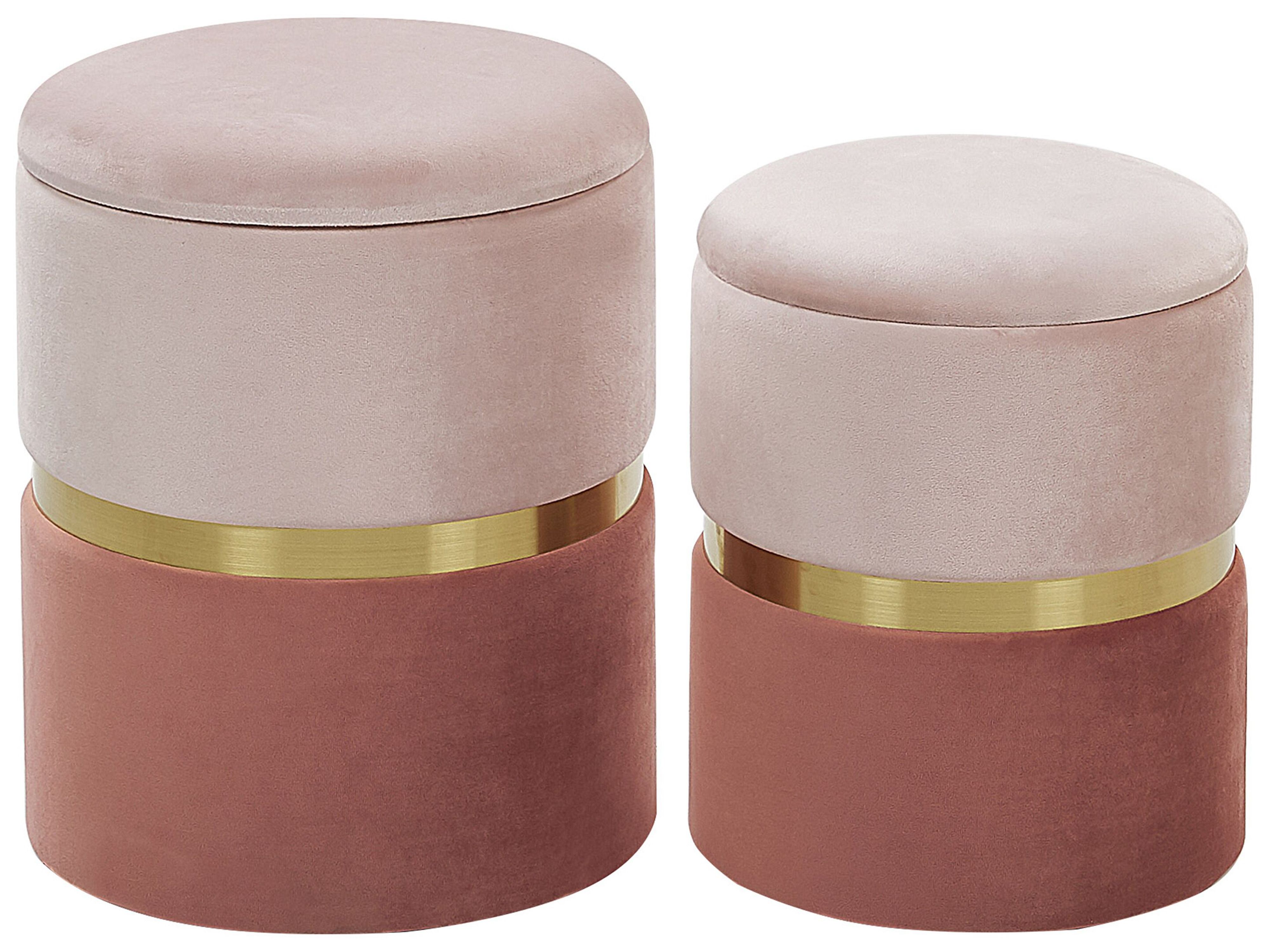 Set of 2 Storage Pouffes WICHITA Velvet Pink