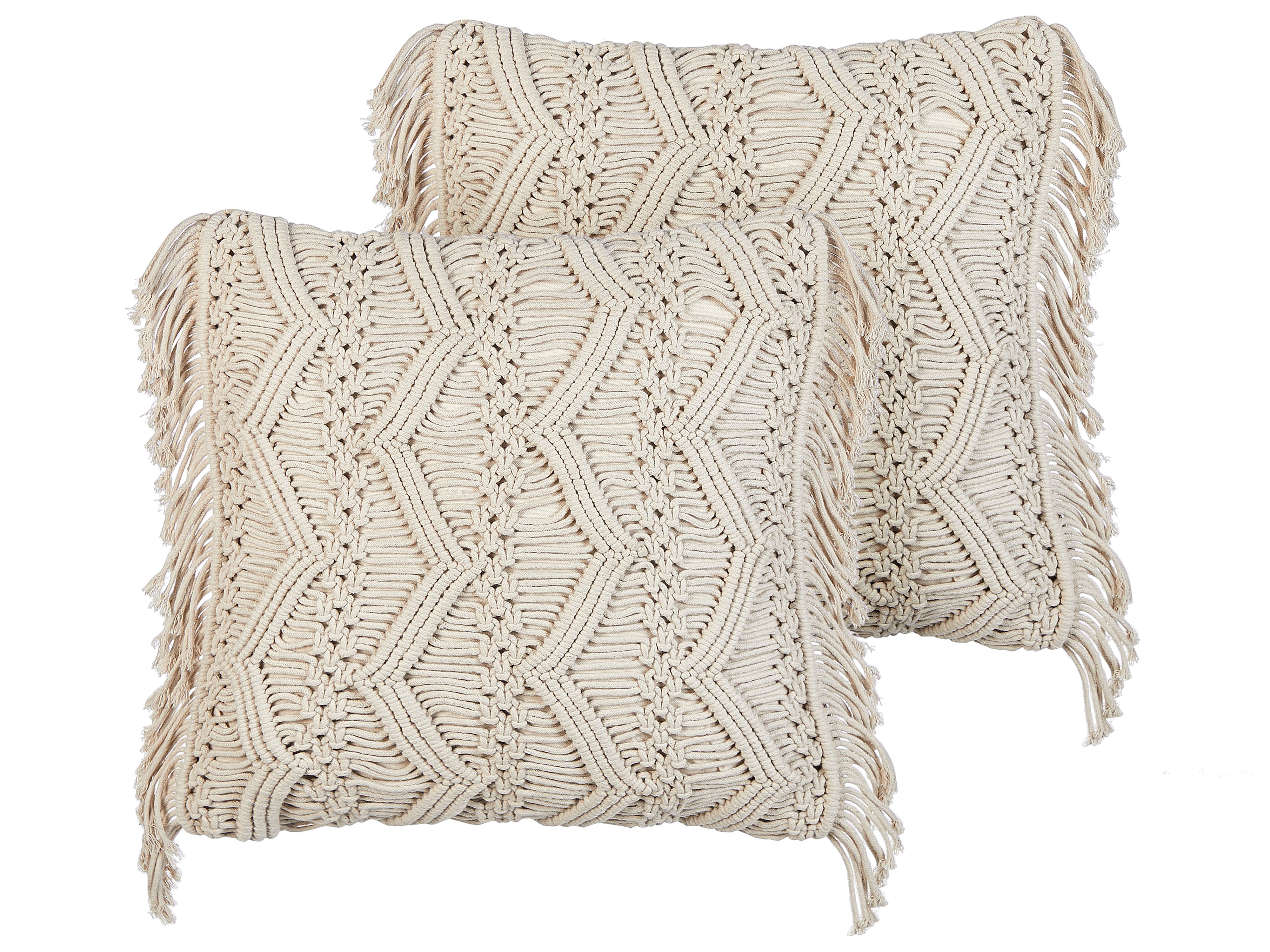 Set of 2 Decorative Cushions KIRIKKALE Cotton 45 x 45 cm Light Beige Geometric Pattern