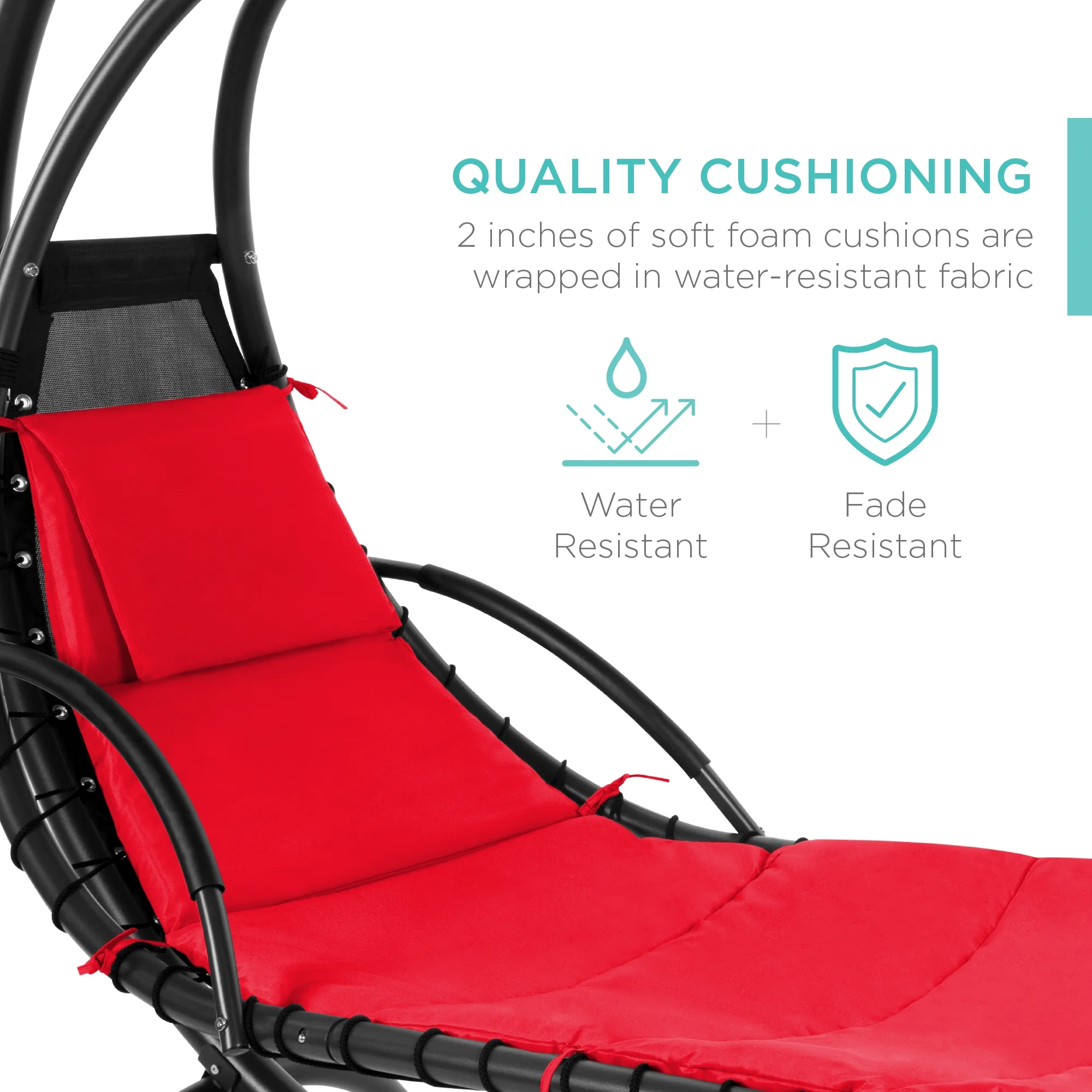 Best Choice Products Hanging Curved Chaise Lounge Chair Swing for Backyard, Patio w/ Pillow, Shade, Stand - Teal - Image 123