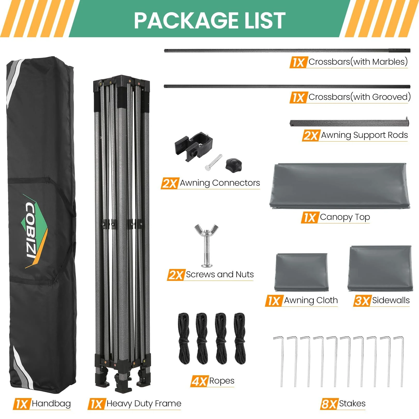 COBIZI 10x20 Pop Up Canopy Heavy Duty Party Tent with Removable Awning and Sidewalls,Easy Up Outdoor Wedding Canopy,Gazebo All Season Windproof&Waterproof with Roller Bag UPF 50+,Black - Image 27