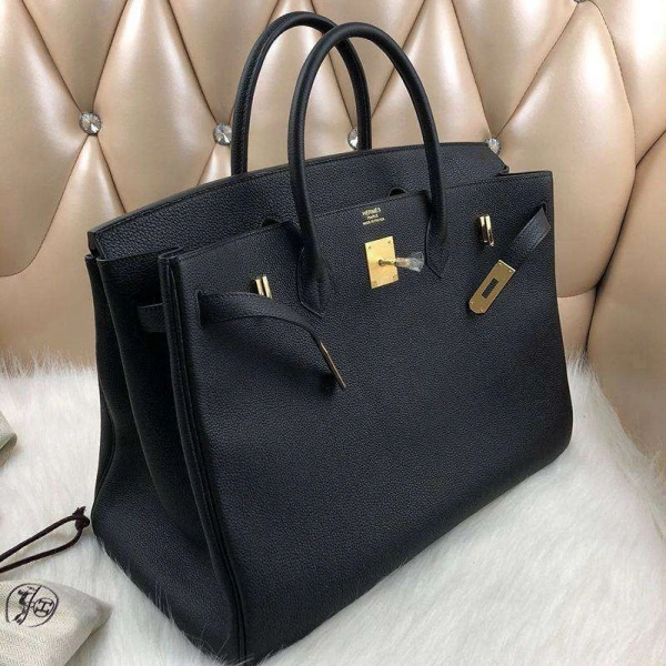Hermes birking replica purse 40 Black Togo Leather with Gold Hardware