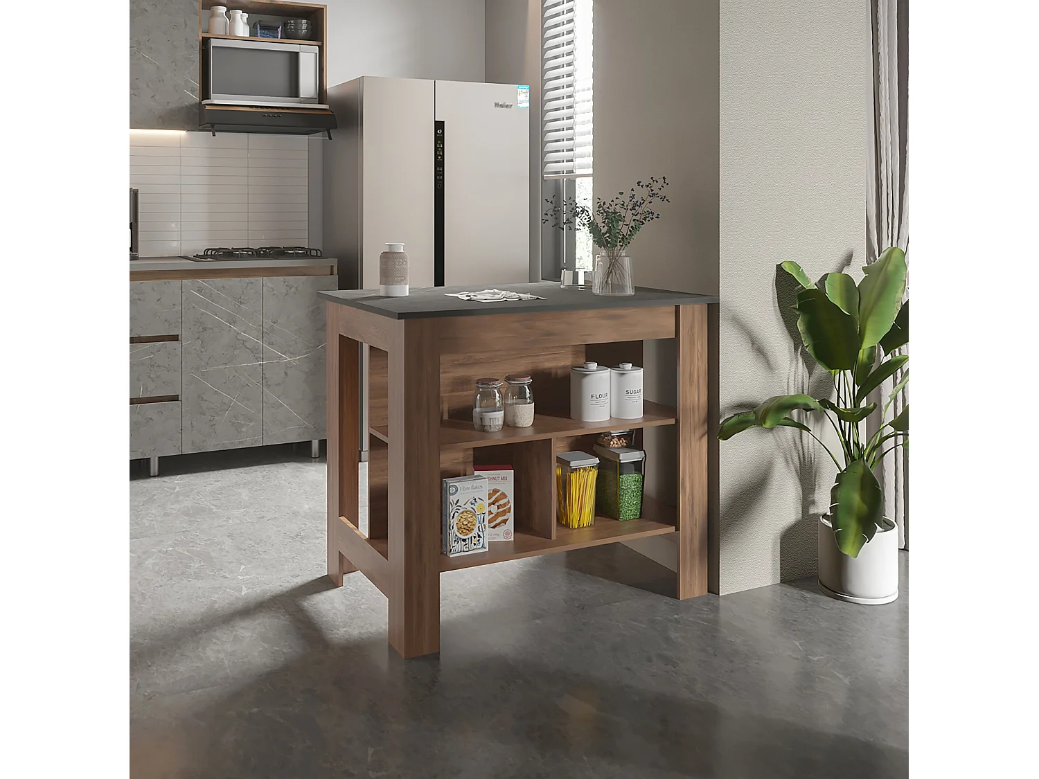 Table d'appoint Cala en mélamine avec 3 étagères , 89.91 cm X 102.8 cm X 69.85 cm , Brown